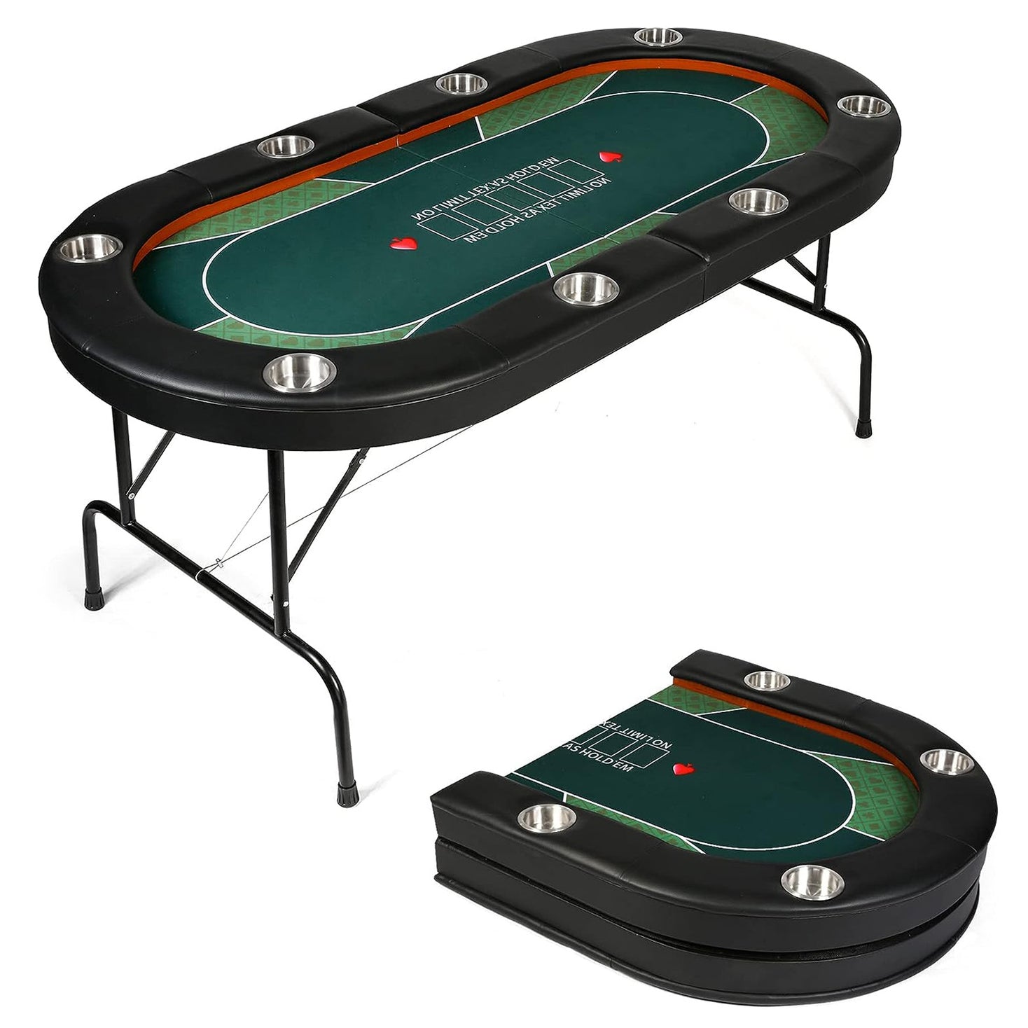 LUCKYERMORE 70.8" Folding Poker Table 8 Player Card Table with 8 Cup Holder for Texas Casino, Green