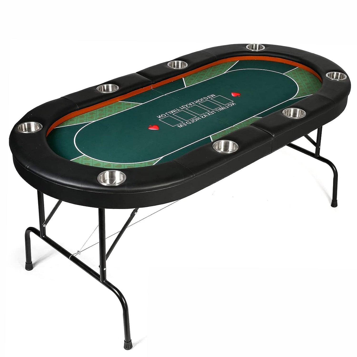 LUCKYERMORE 70.8" Folding Poker Table 8 Player Card Table with 8 Cup Holder for Texas Casino, Green