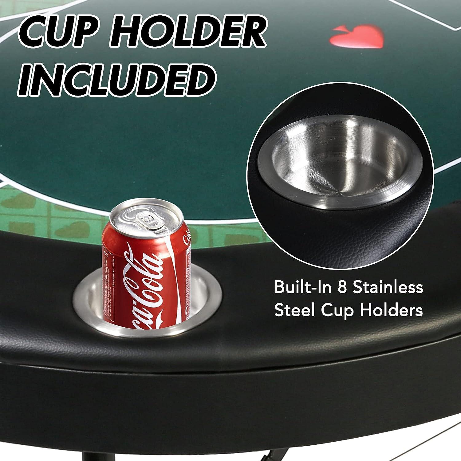 LUCKYERMORE 70.8" Folding Poker Table 8 Player Card Table with 8 Cup Holder for Texas Casino, Green