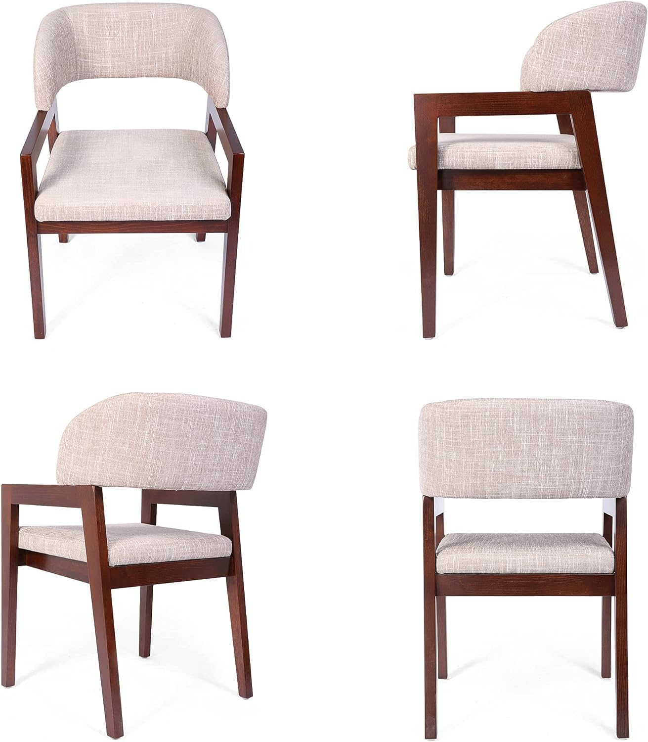 Mid Century Dining Chairs Upholstered Side Chairs with Beech Wood Frame and Armrest