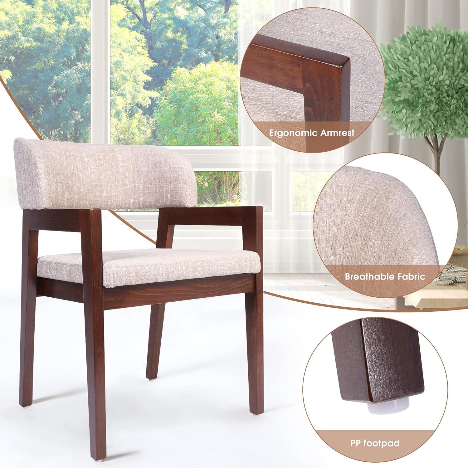 LUCKYERMORE Mid Century Dining Chairs Upholstered Side Chairs with Beech Wood Frame and Armrest