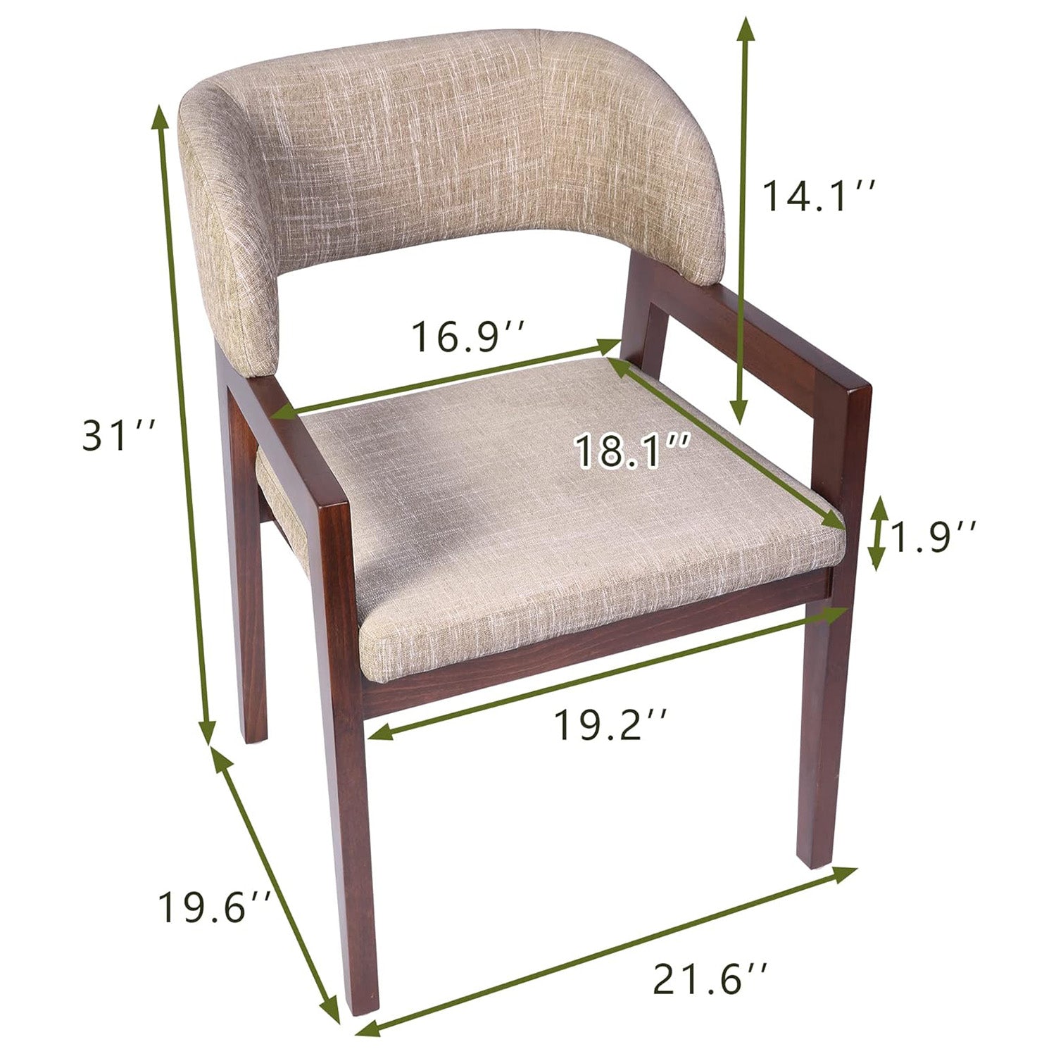 Mid-Century Modern Dining Chairs Upholstered Side Chairs with Beech Wood Frame and Armrest - Luckyermore