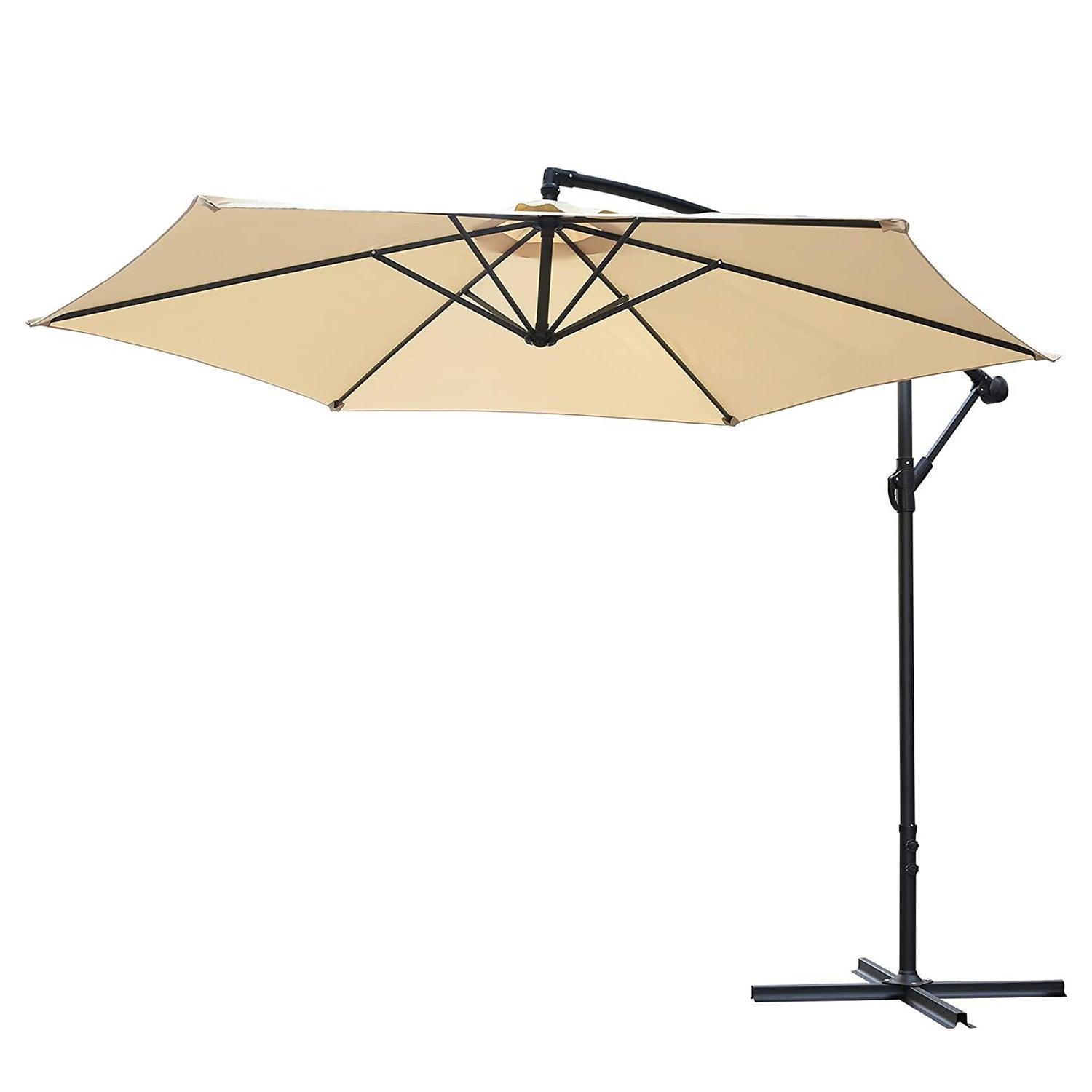 Patio Umbrella Outdoor Offset Hanging Umbrella with 6 Ribs and Crank, Beige - Luckyermore