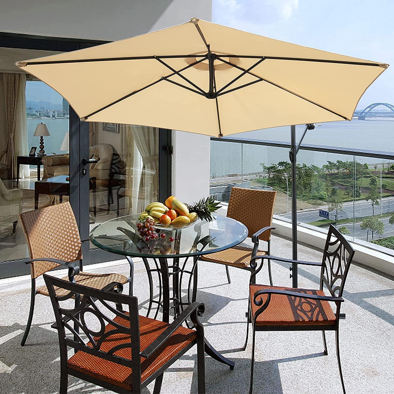 Patio Umbrella Outdoor Offset Hanging Umbrella with 6 Ribs and Crank, Beige - Luckyermore