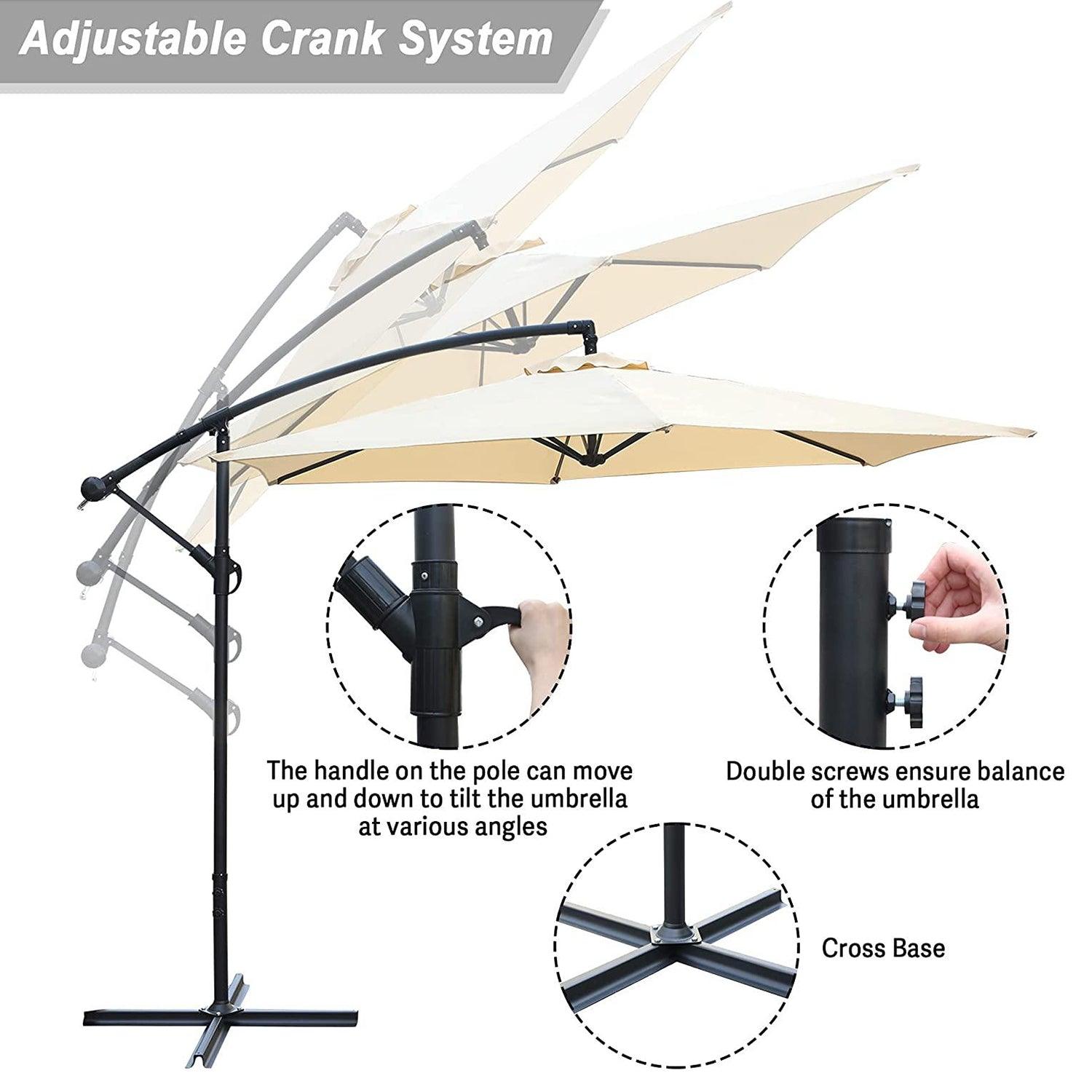 Patio Umbrella Outdoor Offset Hanging Umbrella with 6 Ribs and Crank, Beige - Luckyermore