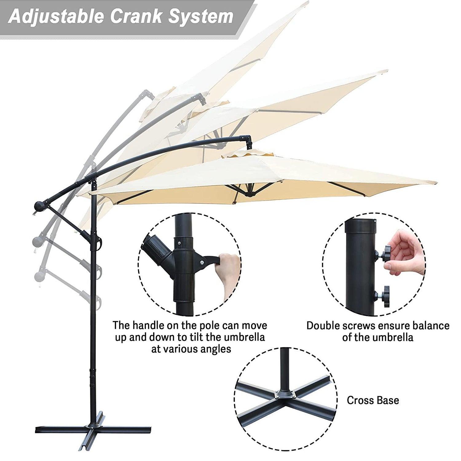 Patio Umbrella Outdoor Offset Hanging Umbrella with 6 Ribs and Crank, Beige