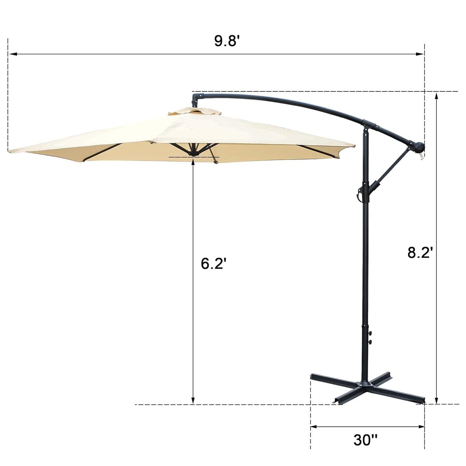 Patio Umbrella Outdoor Offset Hanging Umbrella with 6 Ribs and Crank, Beige - Luckyermore
