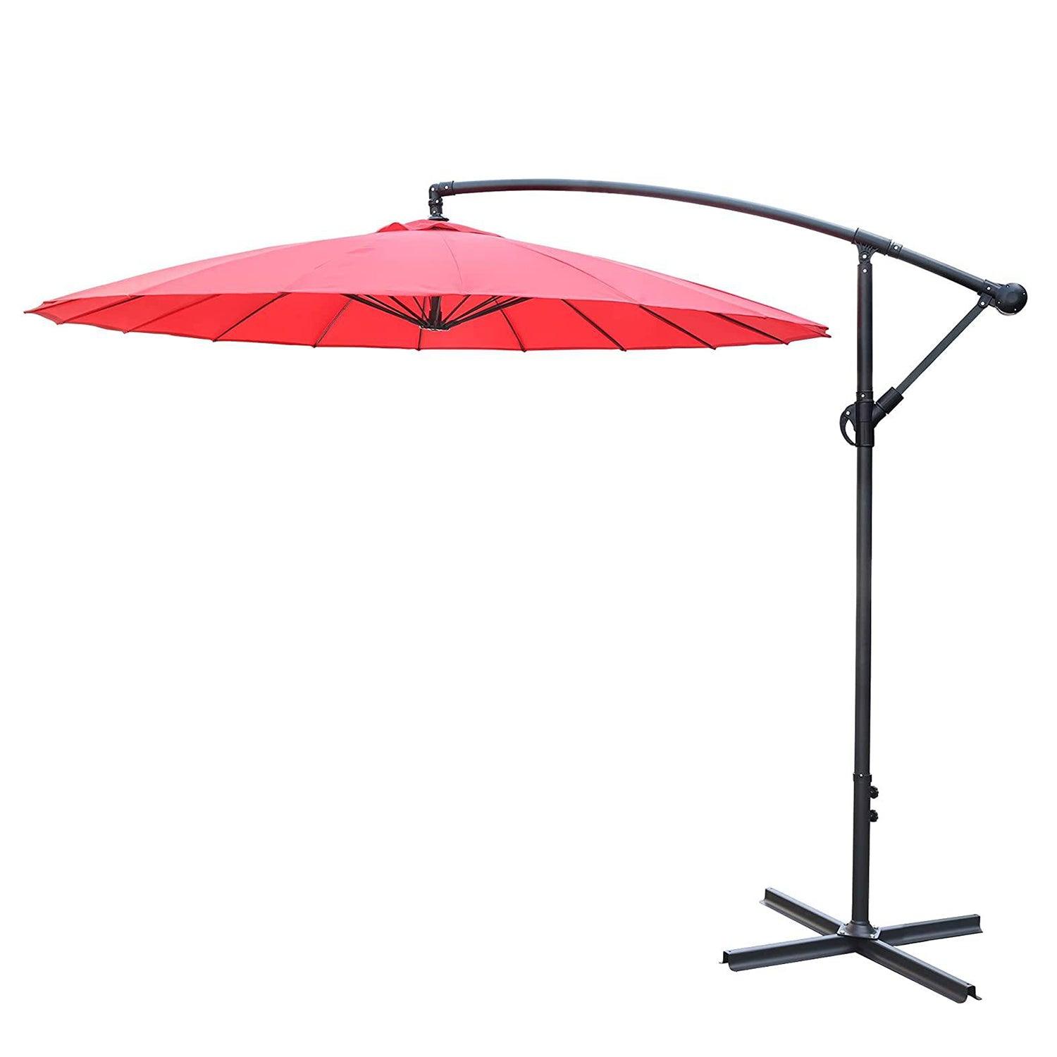 Patio Umbrella Outdoor Offset Hanging Umbrella with 18 Ribs and Crank, Red - Luckyermore