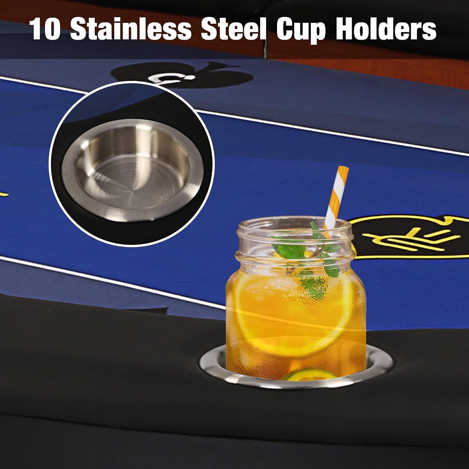 LUCKYERMORE 84" Folding Poker Table 10 Player Card Table with 10 Cup Holder for Texas Casino, Blue