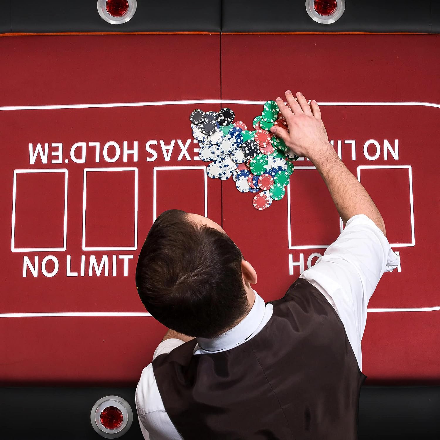 90.5" Folding Poker Table 10 Player Casino Texas Holdem Table for Blackjack Board Game, Red