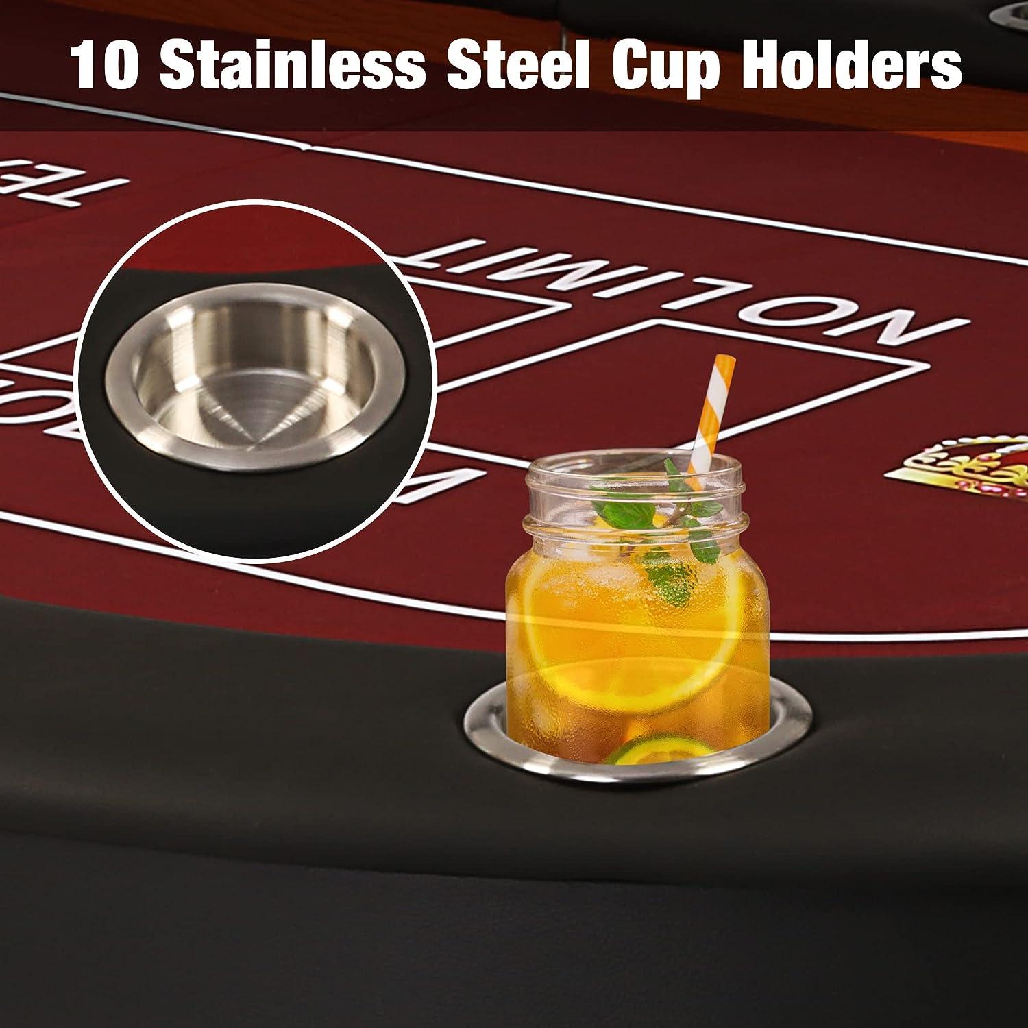 90.5" Folding Poker Table 10 Player Casino Texas Holdem Table for Blackjack Board Game, Red