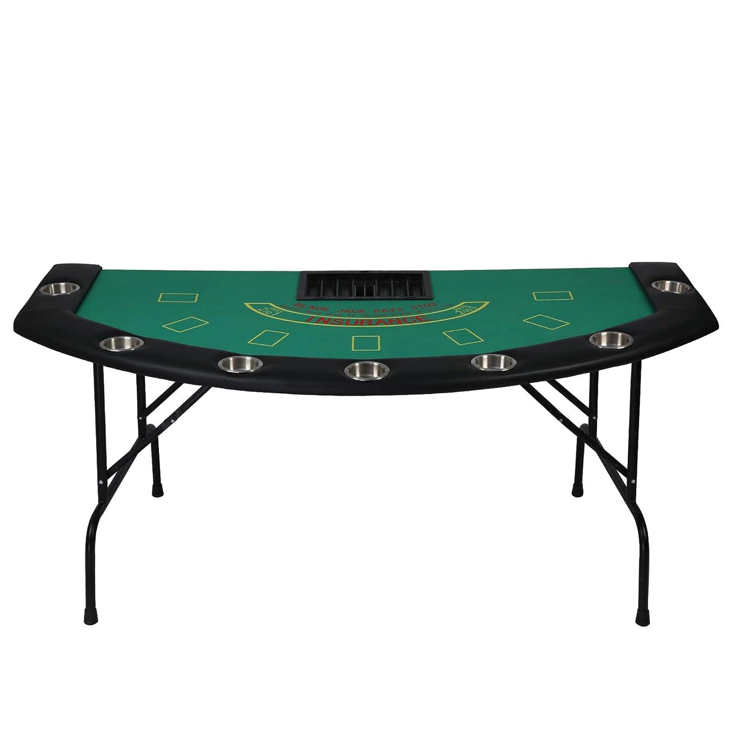 LUCKYERMORE 71" Folding Poker Table 7 Player Casino Game Table Removable Metal Cup Holder, Green