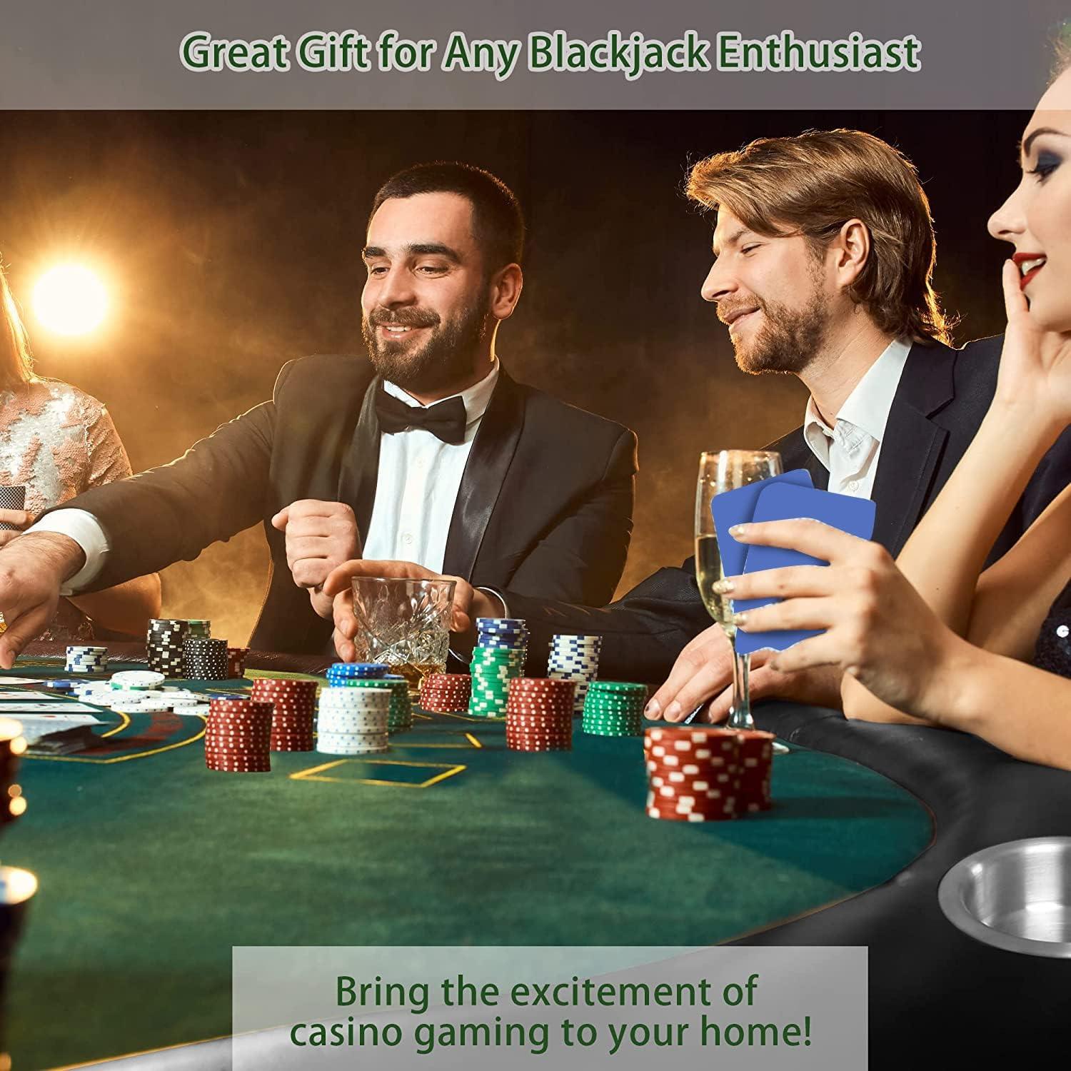 LUCKYERMORE 71" Folding Poker Table 7 Player Casino Game Table Removable Metal Cup Holder, Green