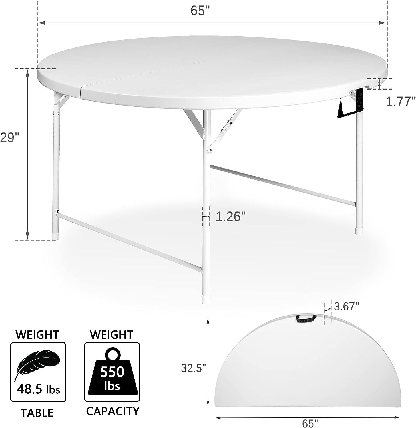 LUCKYERMORE 65” Portable Folding Round Table for 6-8 Plastic Dining Table