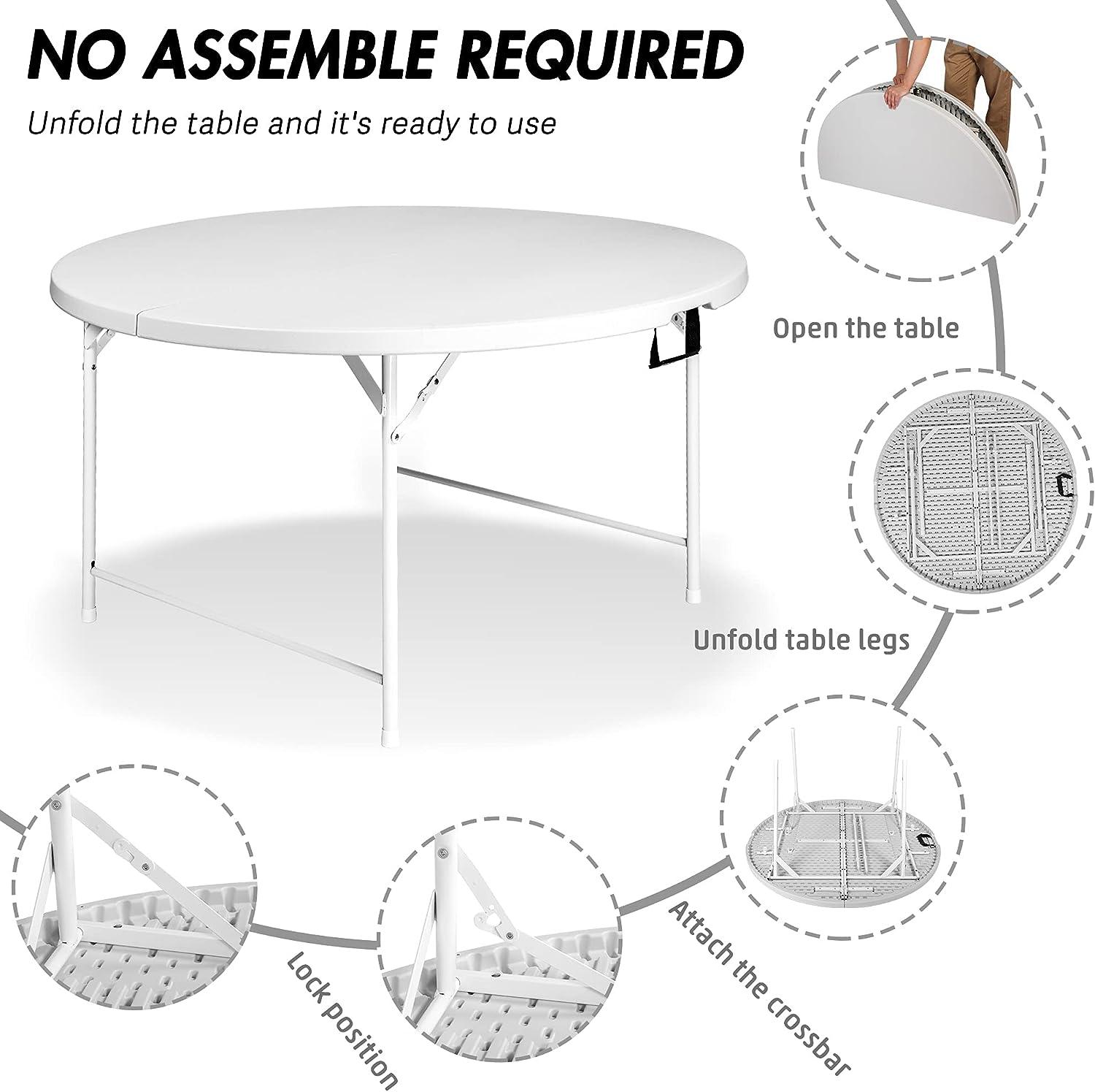 LUCKYERMORE 65” Portable Folding Round Table for 6-8 Plastic Dining Table