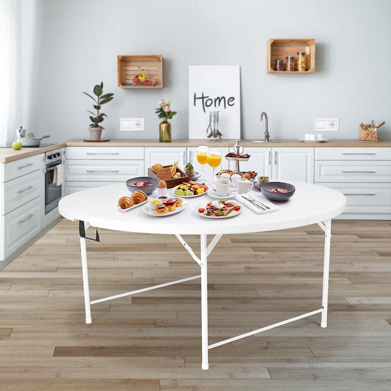 LUCKYERMORE 65” Portable Folding Round Table for 6-8 Plastic Dining Table