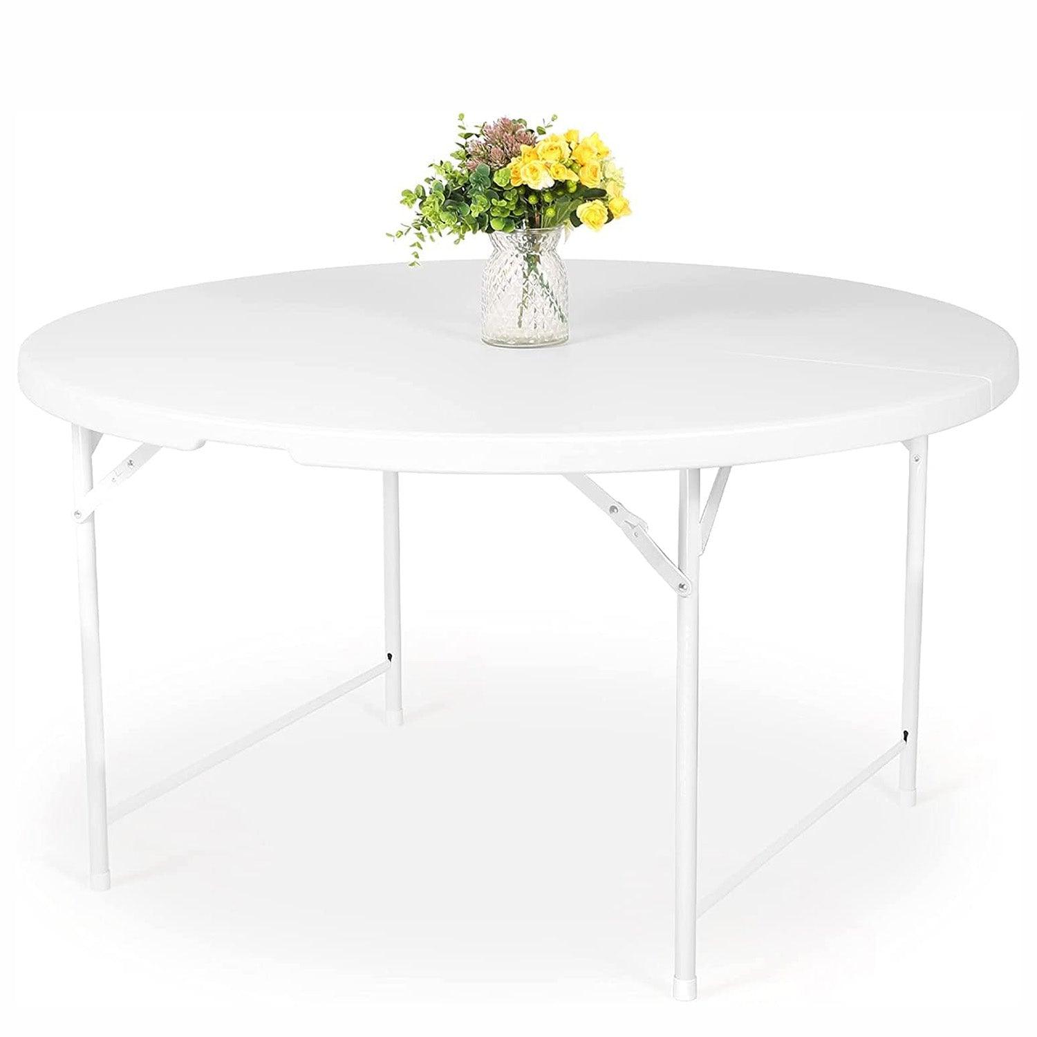 LUCKYERMORE 53” Portable Folding Round Table for 6-8 Plastic Dining Table