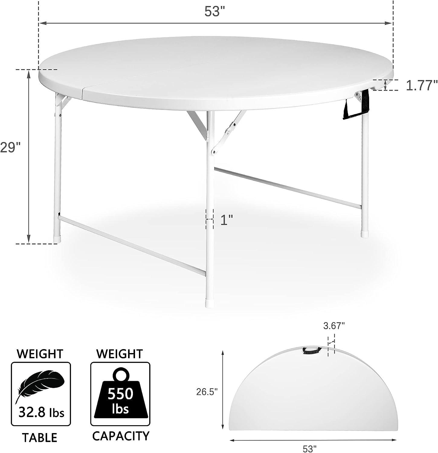 LUCKYERMORE 53” Portable Folding Round Table for 6-8 Plastic Dining Table