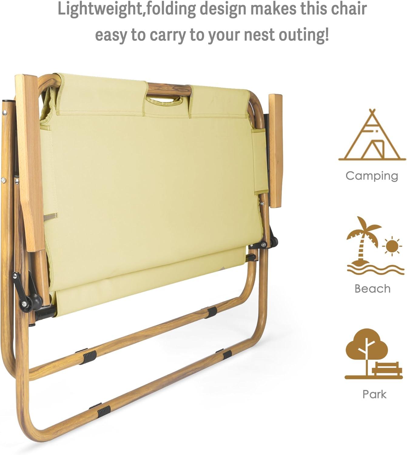 Double Portable Loveseat Folding Camping Chair with Armrest Aluminum Frame, Beige - Luckyermore