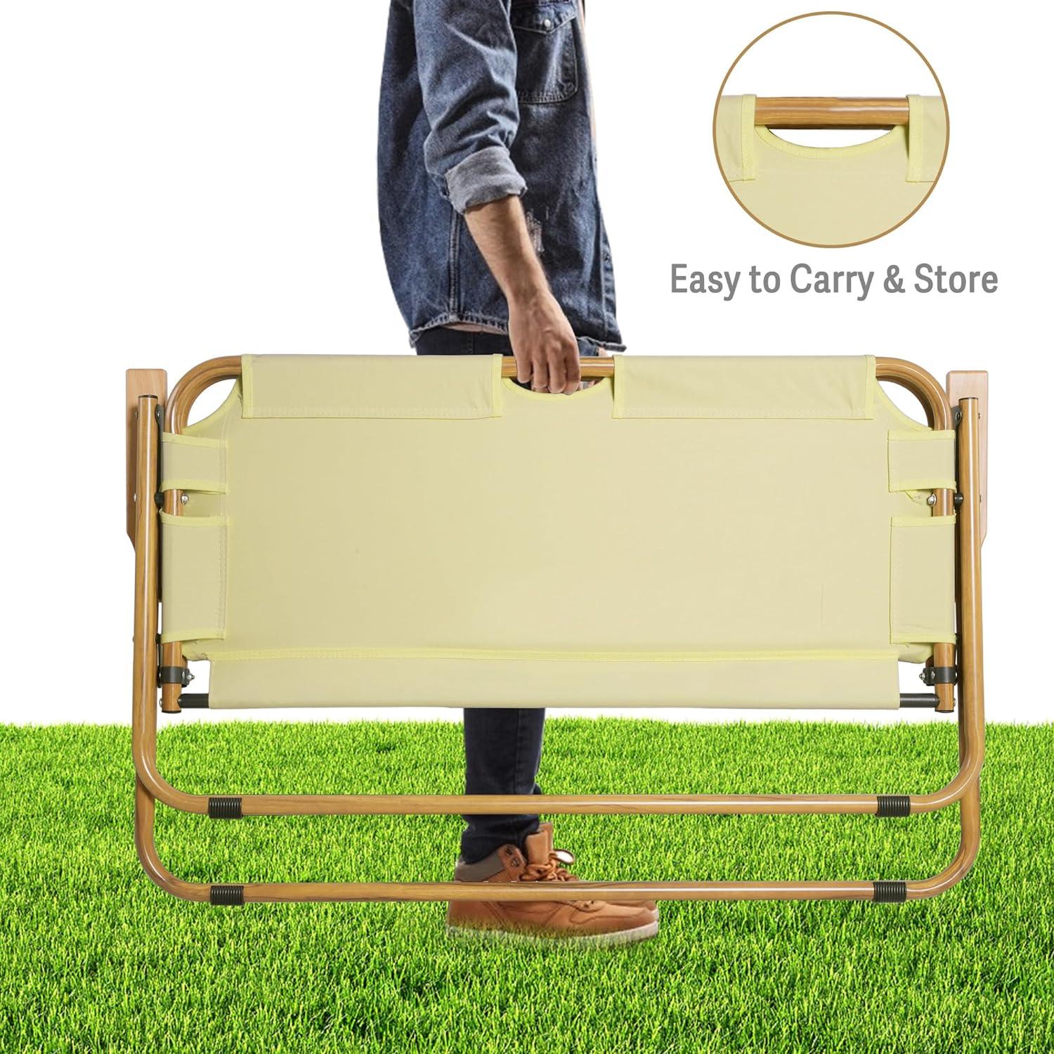 Double Portable Loveseat Folding Camping Chair with Armrest Aluminum Frame, Beige - Luckyermore