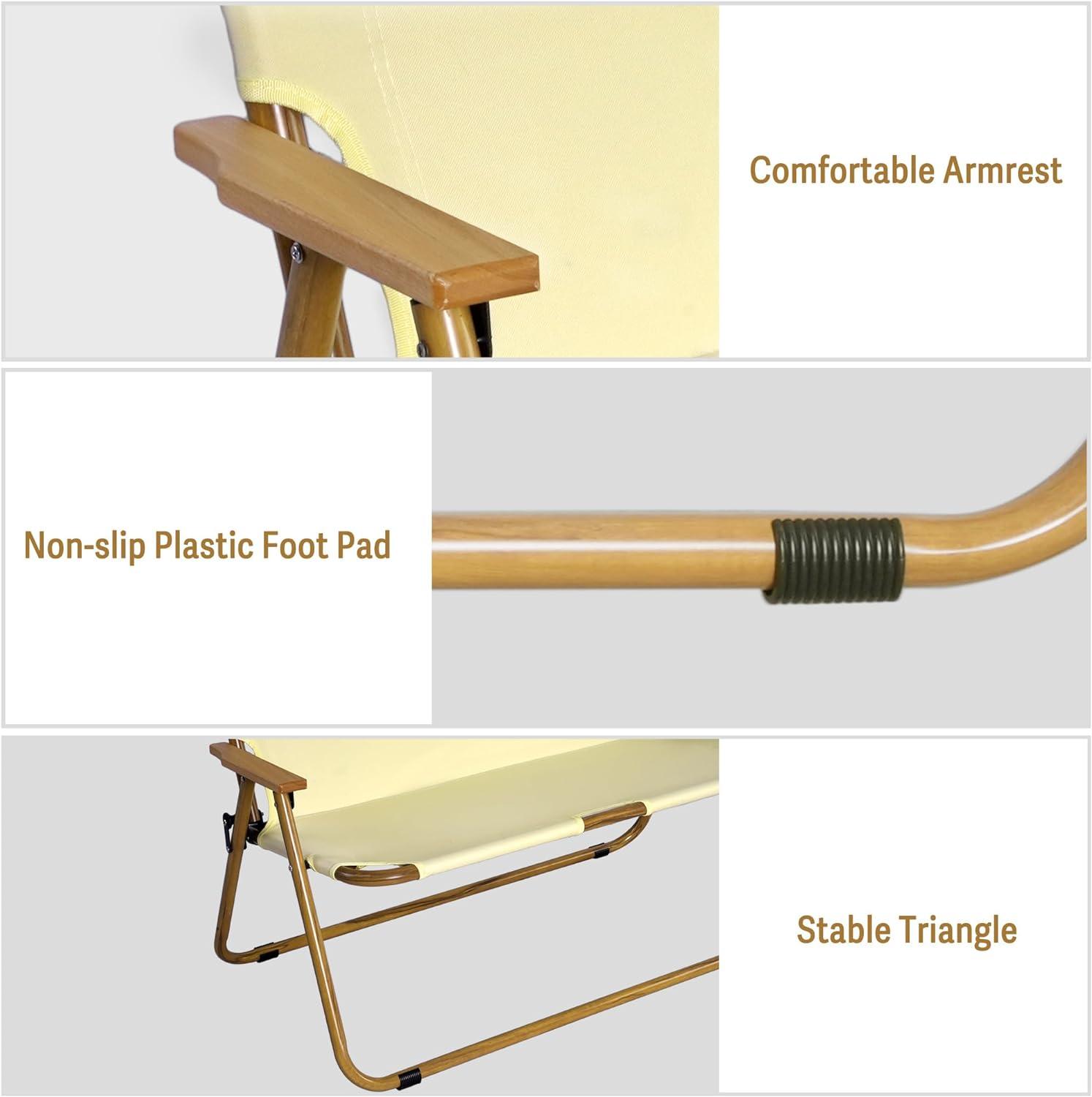 Double Portable Loveseat Folding Camping Chair with Armrest Aluminum Frame, Beige - Luckyermore