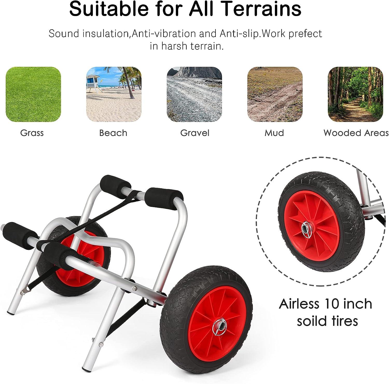 Universal Kayak Cart Foldable Kayak Trolley Canoe Carrier Cart with Solid Tires - Luckyermore