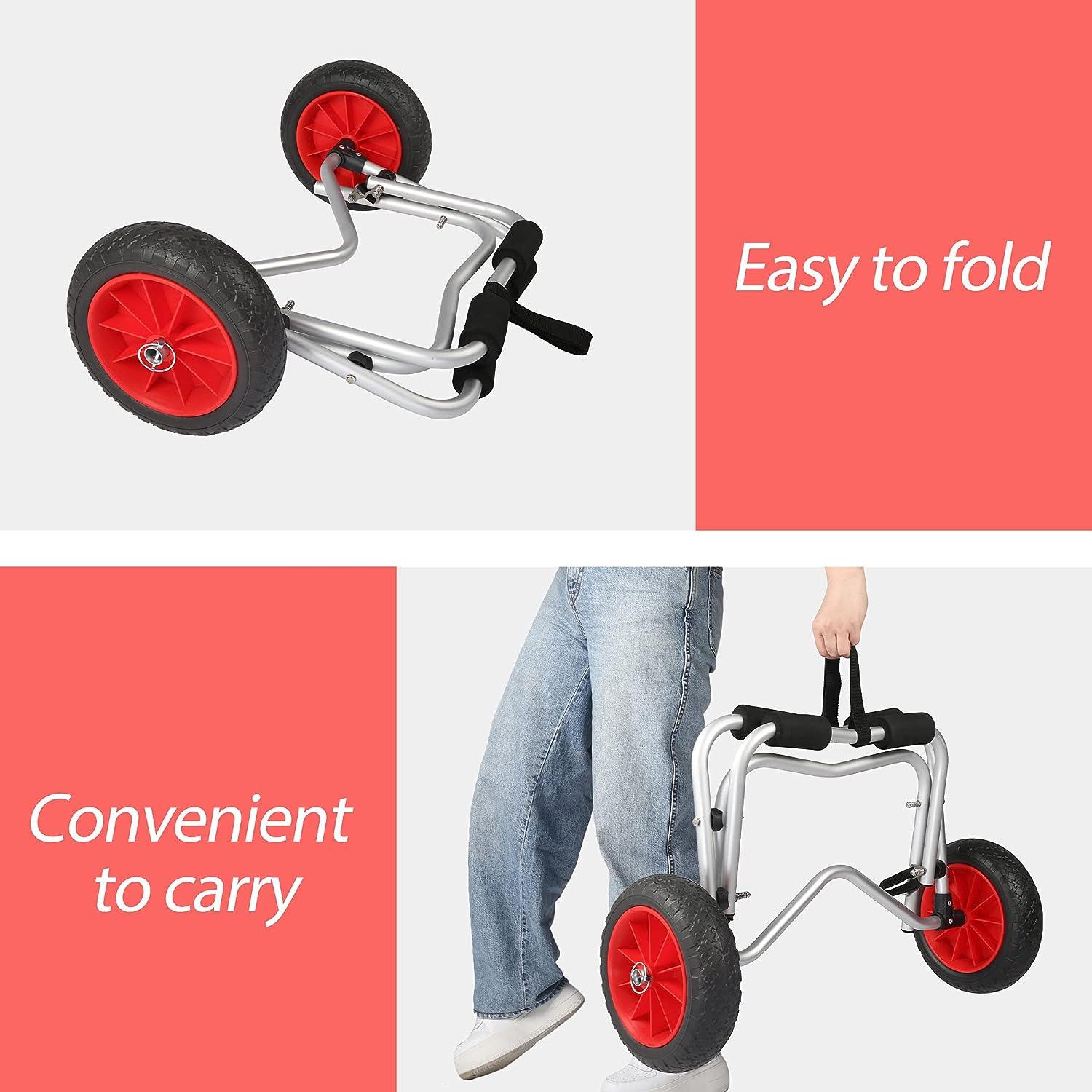 Universal Kayak Cart Foldable Kayak Trolley Canoe Carrier Cart with Solid Tires - Luckyermore