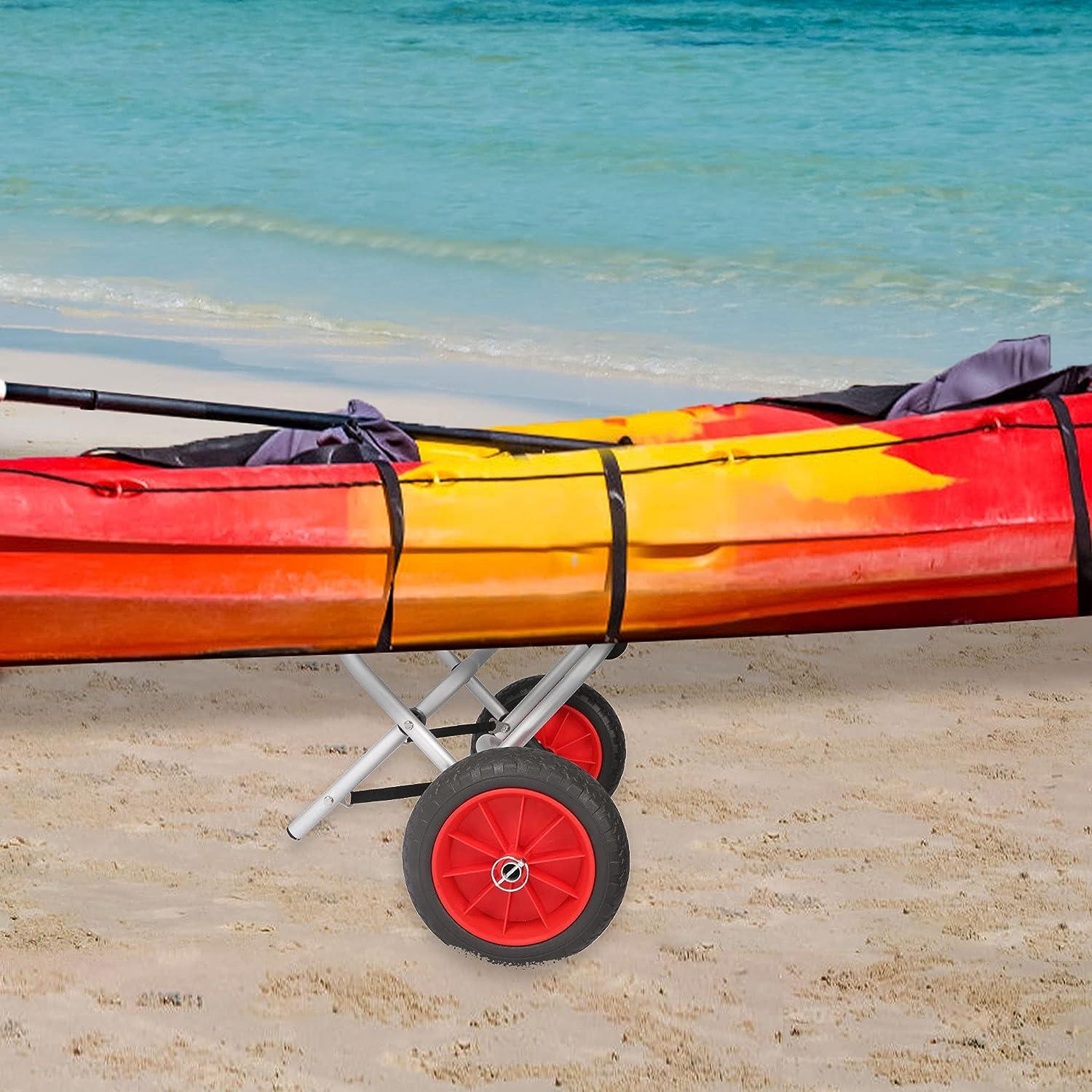 Universal Kayak Cart Foldable Kayak Trolley Canoe Carrier Cart with Solid Tires - Luckyermore