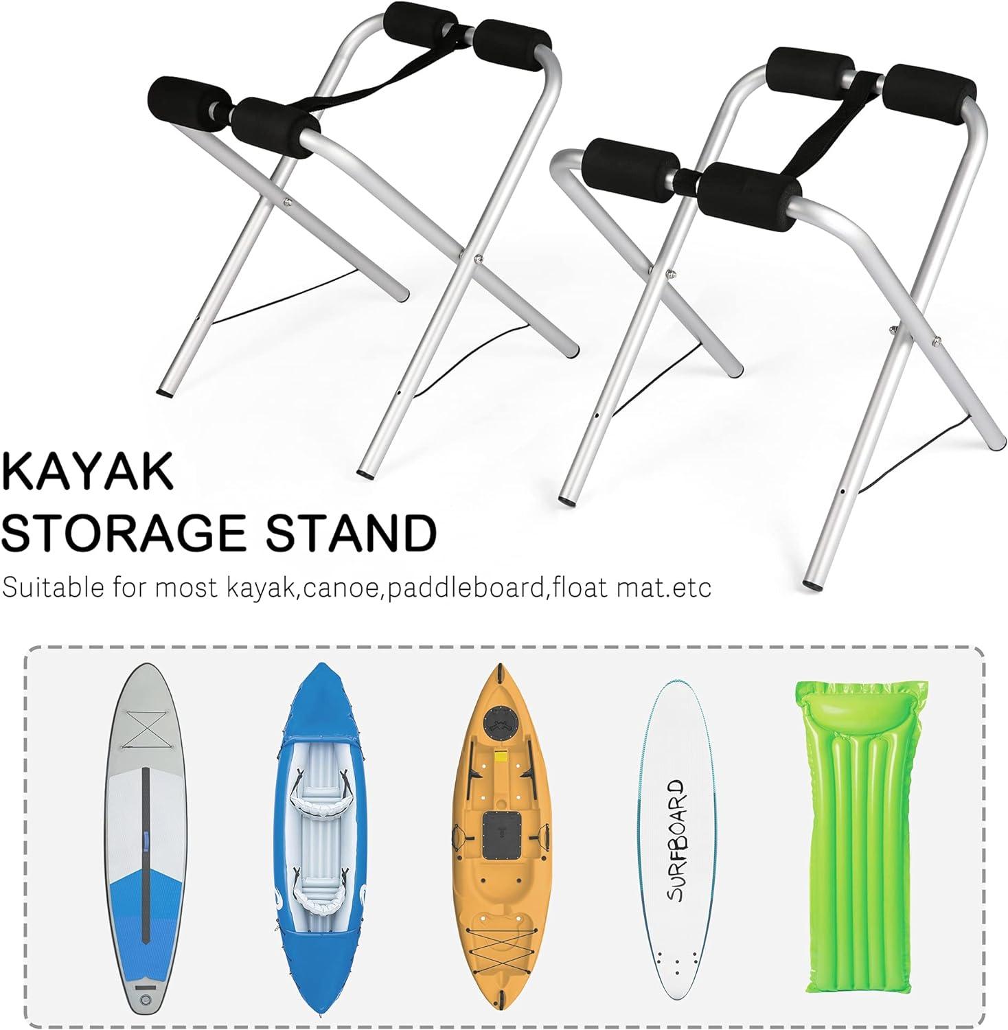 Set of 2 Universal Kayak Storage Racks Collapsible Kayak Stand for Canoe Boat SUP - Luckyermore