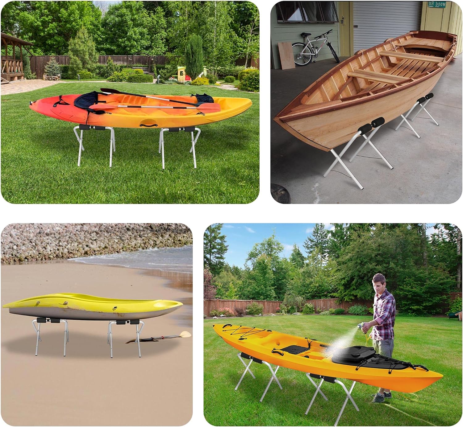 Set of 2 Universal Kayak Storage Racks Collapsible Kayak Stand for Canoe Boat SUP