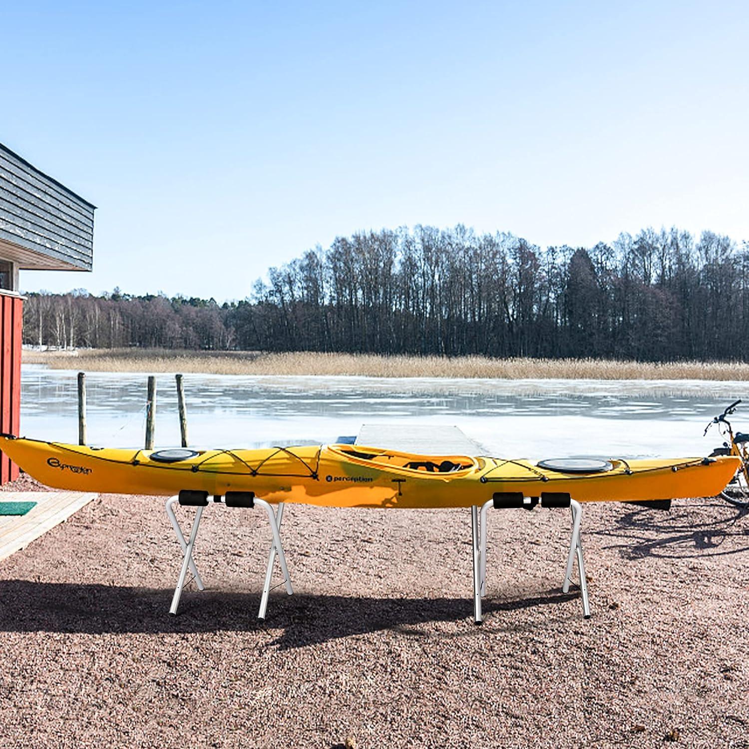 Set of 2 Universal Kayak Storage Racks Collapsible Kayak Stand for Canoe Boat SUP - Luckyermore