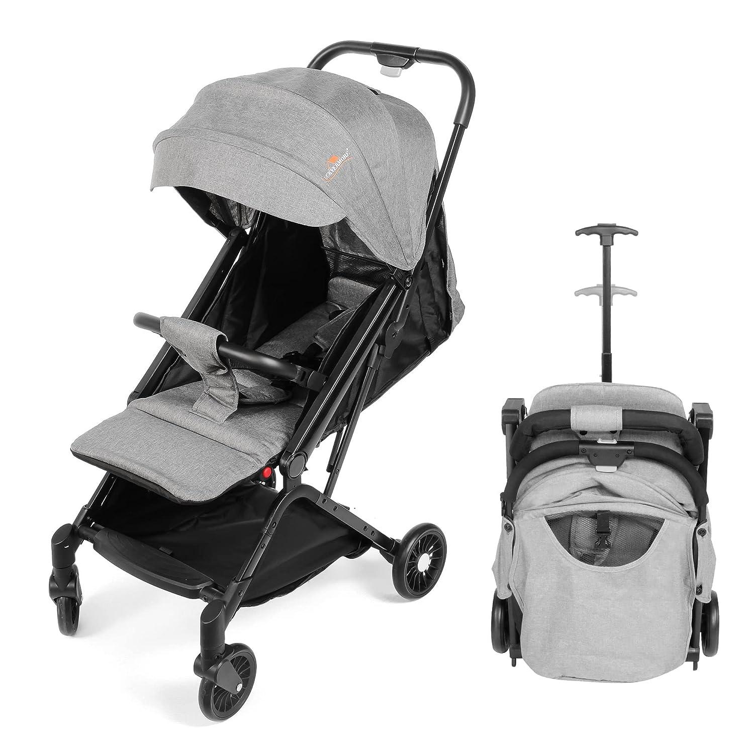 Lightweight Foldable Baby Stroller One-Hand Fold Pushchair with Adjustable Backrest, Gray - Luckyermore