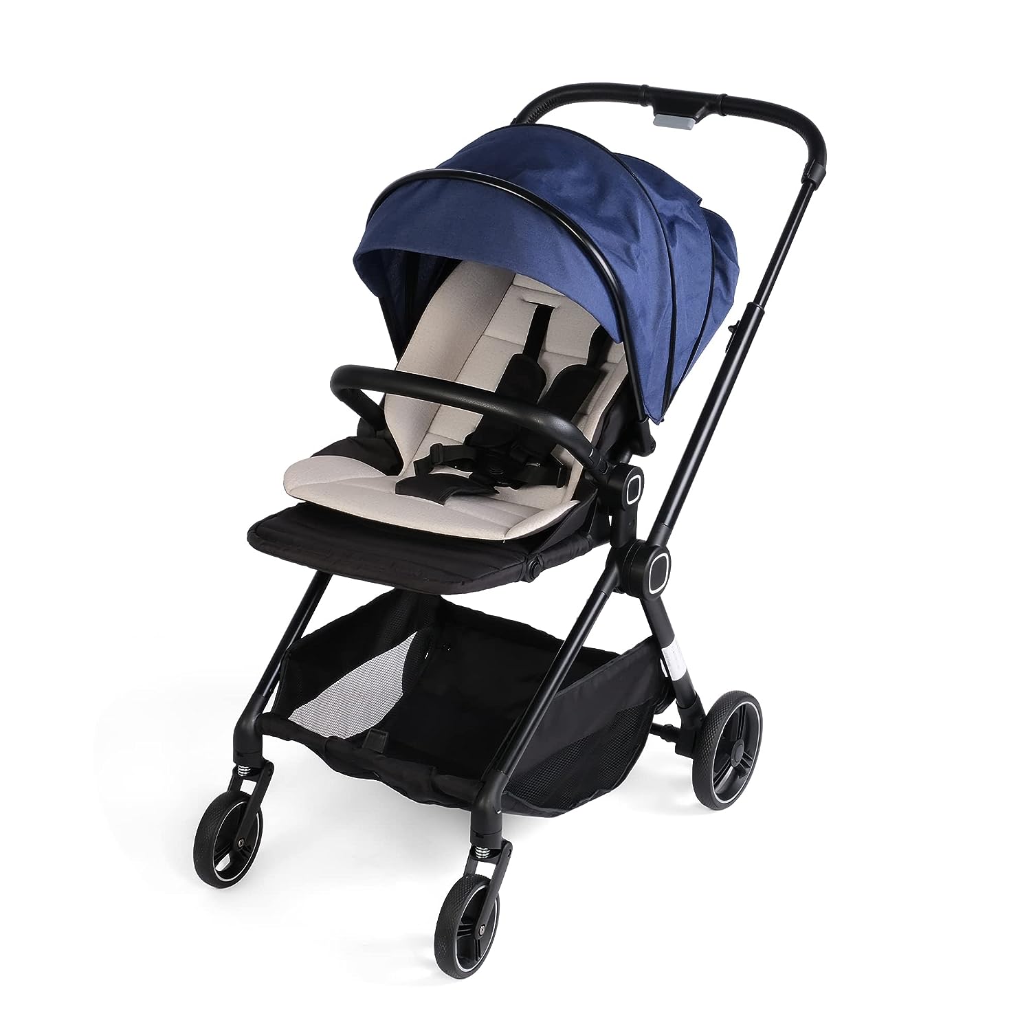 Easy Fold Baby Stroller Lightweight High Landscape Infant Pushchair with Reversible Seat, Blue