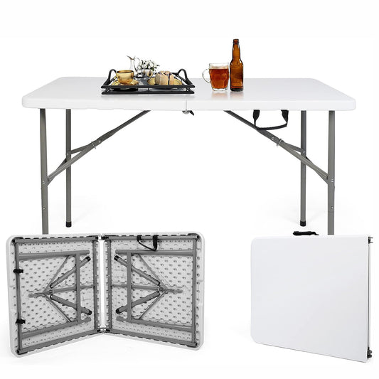 4ft Portable Folding Plastic Table for 4-6 Picnic Dining Table 48" with Carry Handle