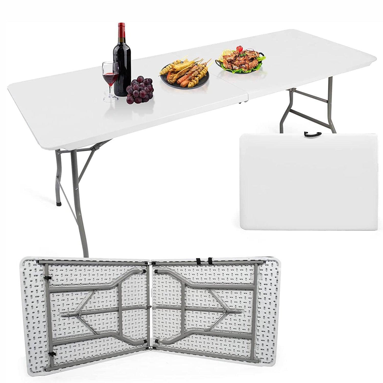 LUCKYERMORE 6ft Portable Folding Plastic Table for 6-8 Picnic Dining Table 71" with Carry Handle, White