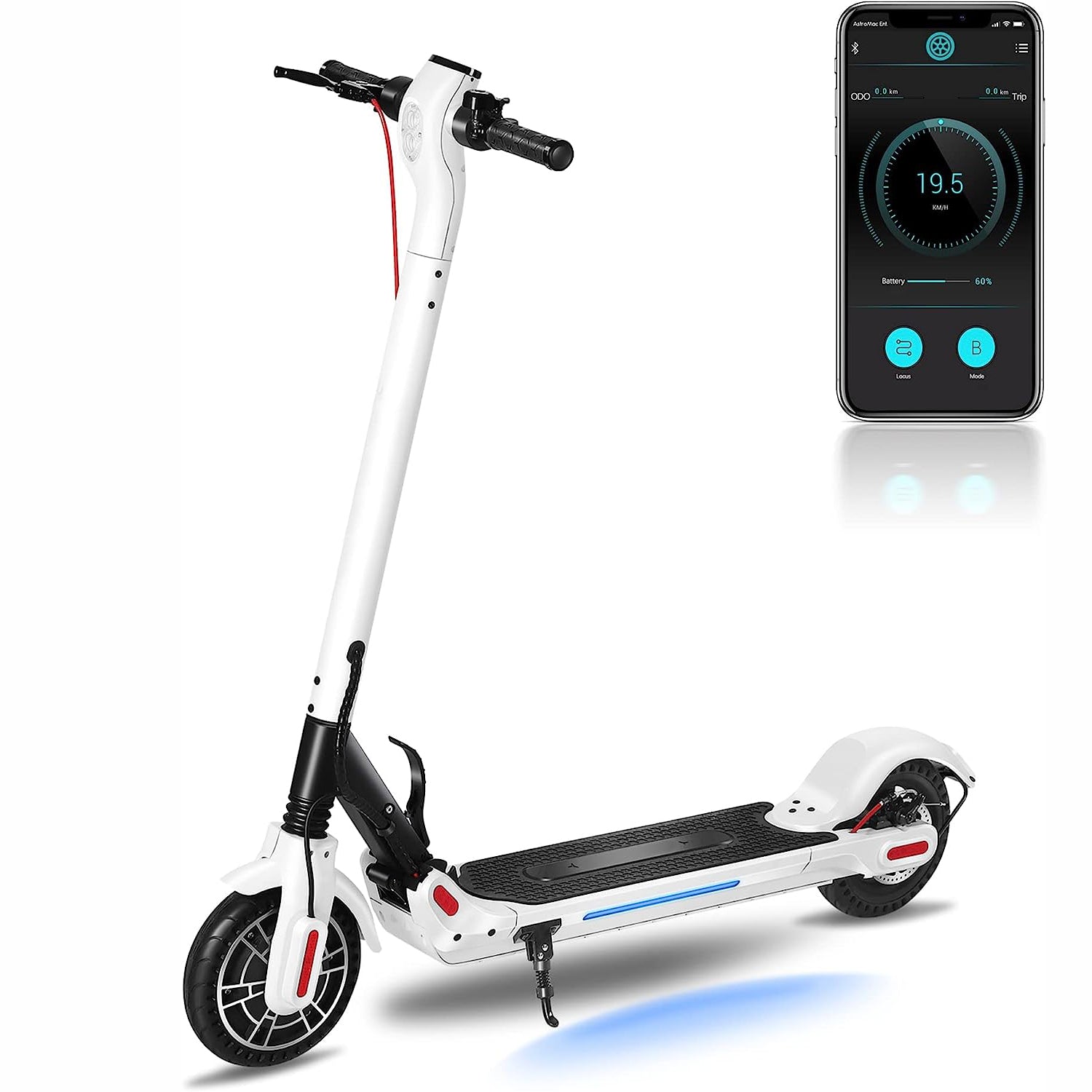 Luckyermore Electric Kick Scooter for Adults Commuting with Dual Braking System, 16/18 Miles Range, White