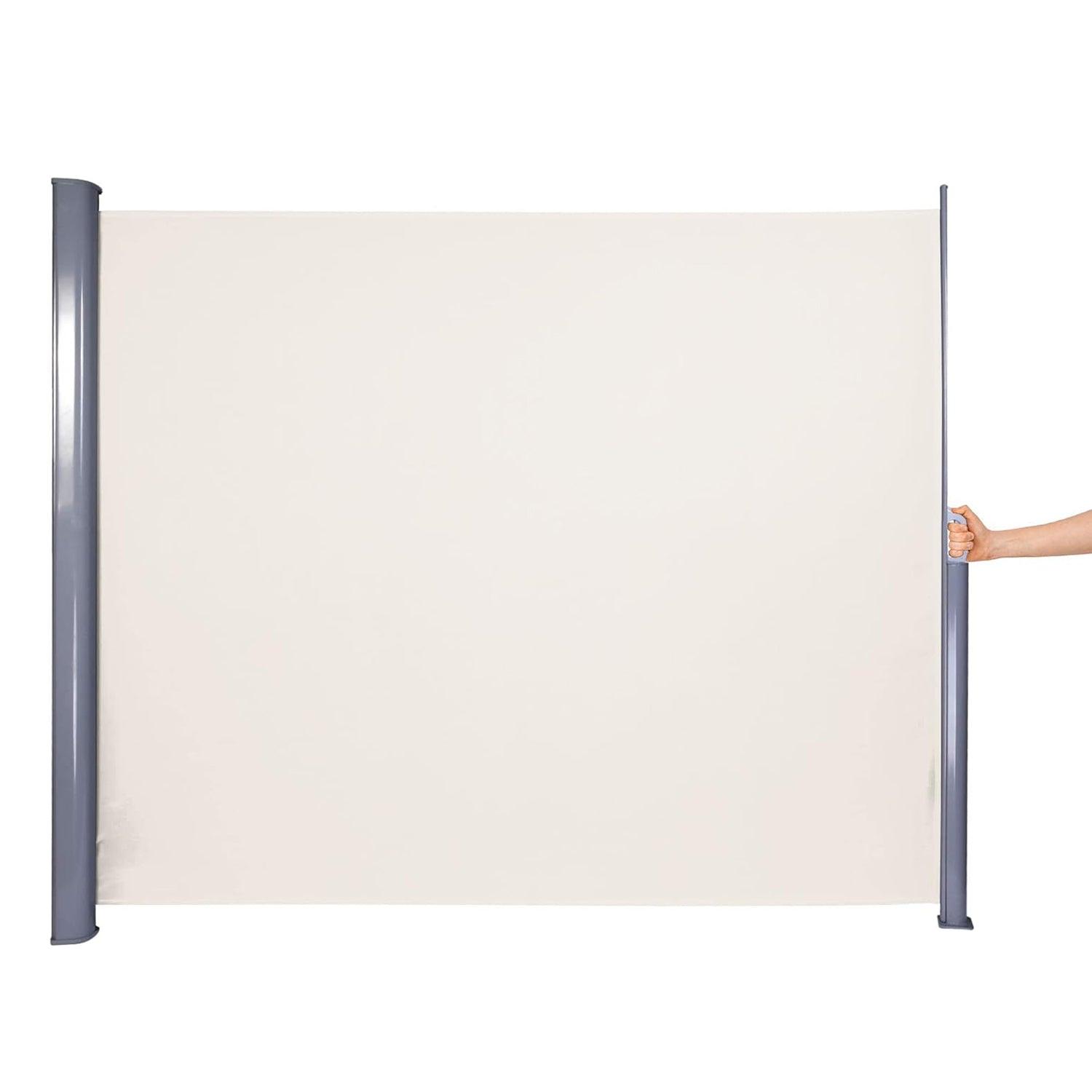 118"L x 78.7"H Retractable Side Awning Aluminum Patio Outdoor Folding Privacy Divider, Beige - Luckyermore