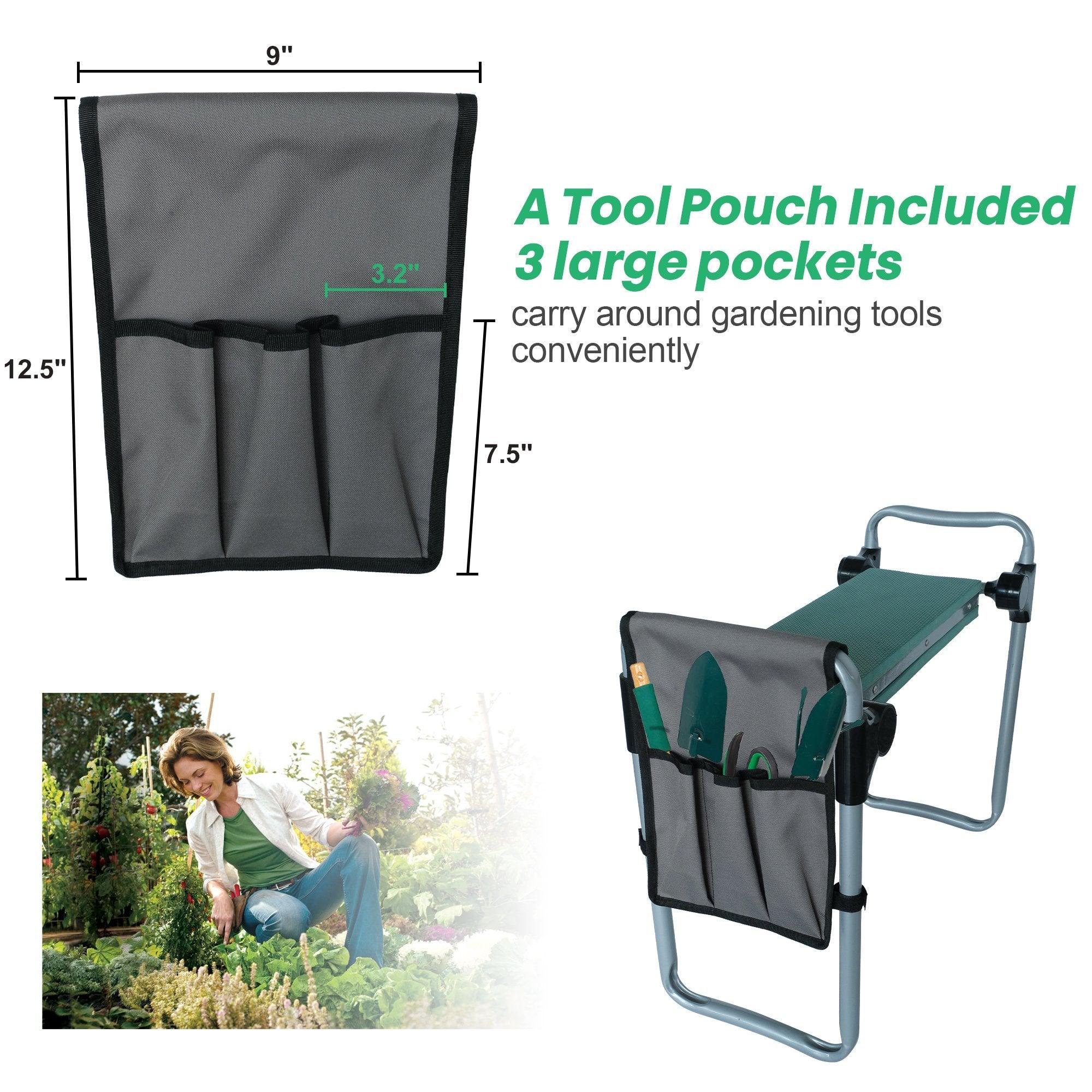 LUCKYERMORE Garden Kneeler Seat Stool with Tool Pocket and Soft EVA Kneeling Pad, Green