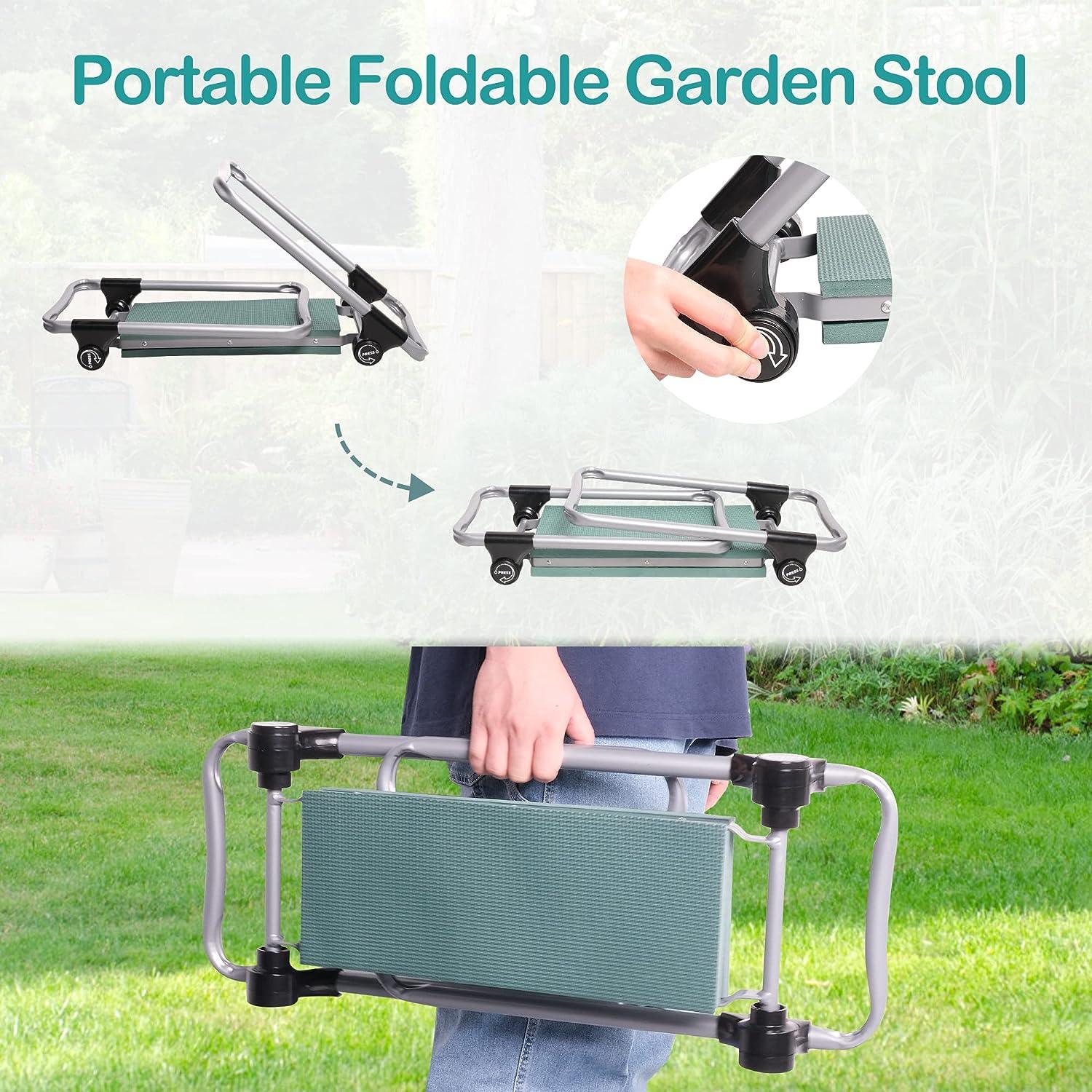 LUCKYERMORE Upgrade Garden Kneeler Seat Garden Stools Bench with 2 Tool Pouches, Green