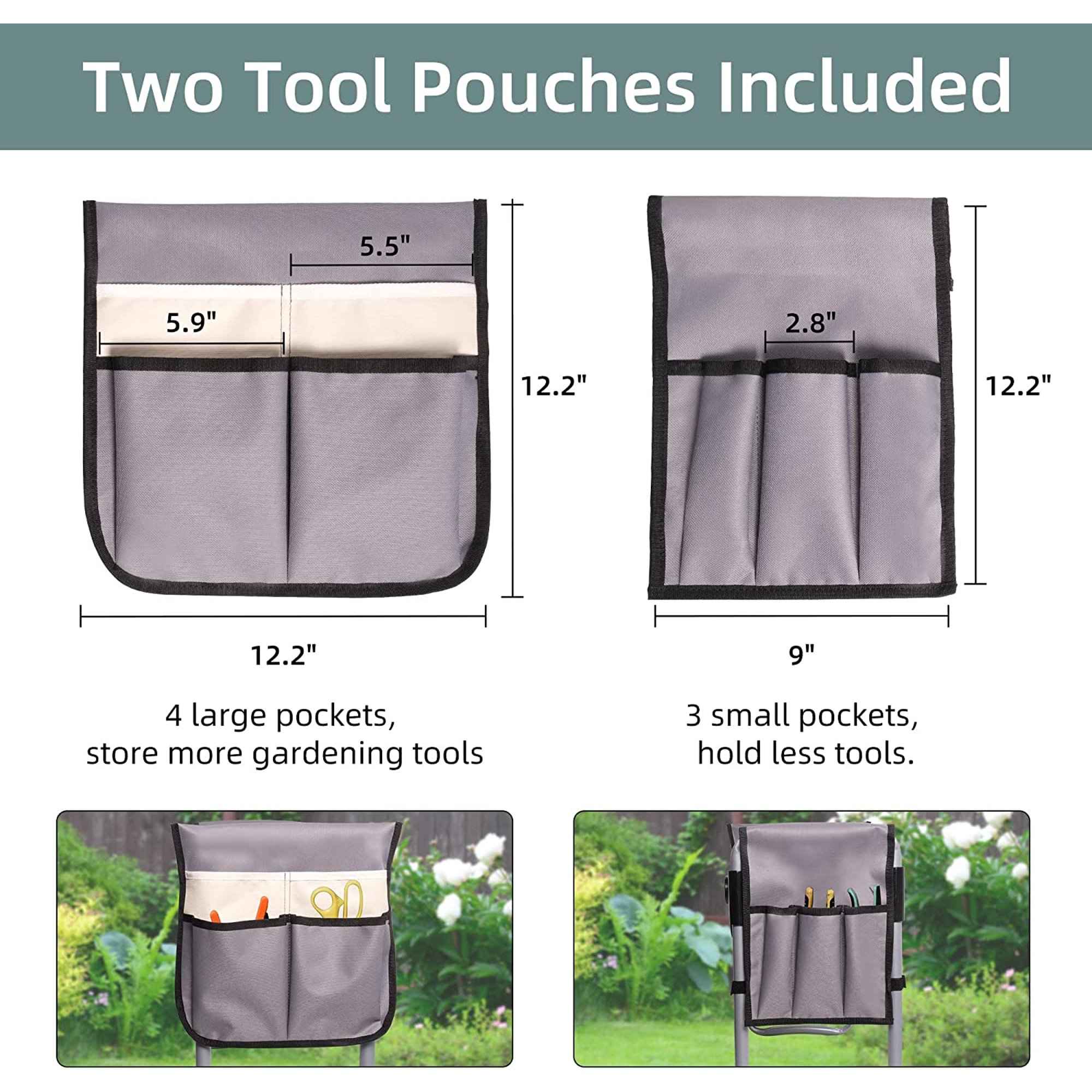 Upgrade Garden Kneeler Seat Garden Stools Bench with 2 Tool Pouches, Green - Luckyermore