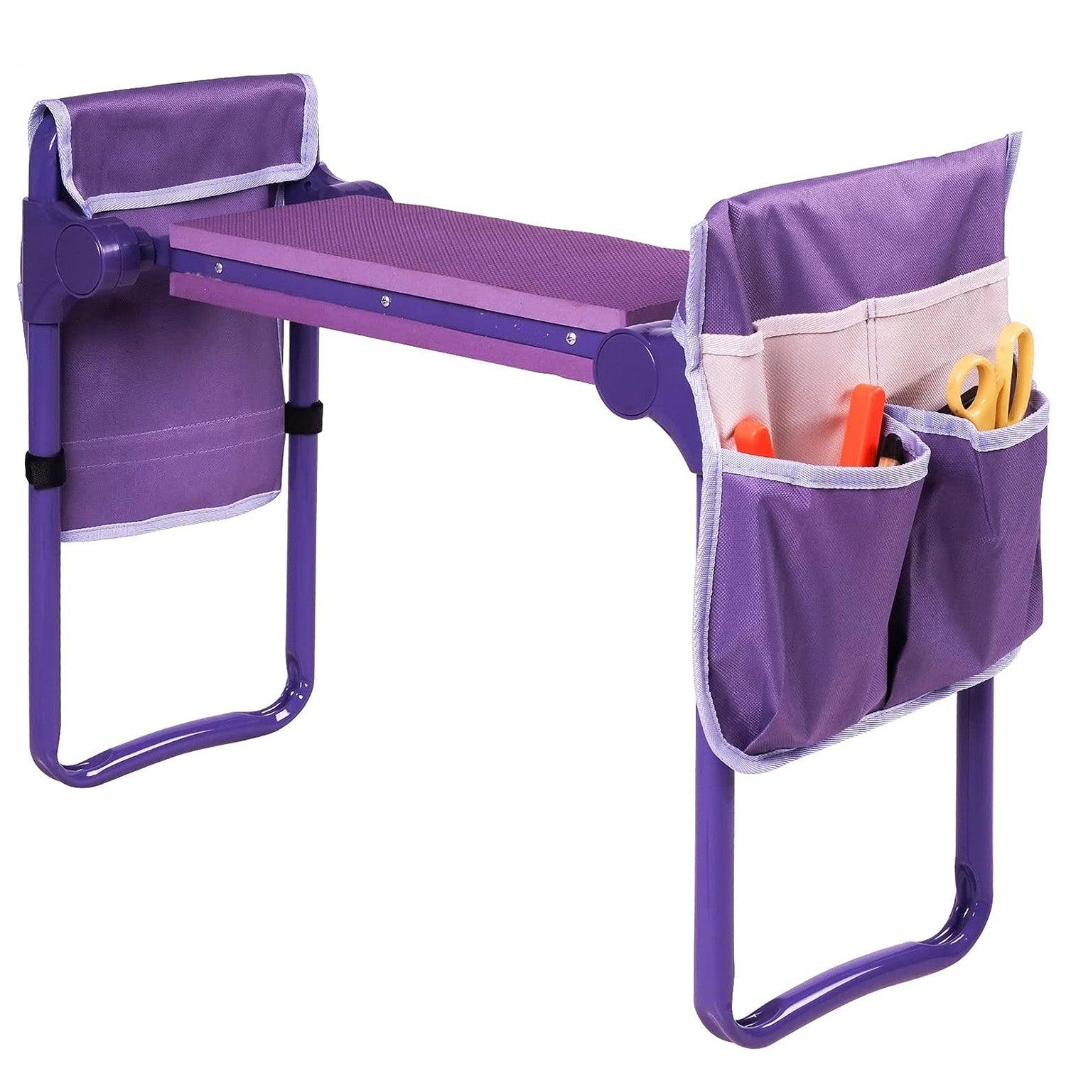 LUCKYERMORE Upgrade Garden Kneeler Seat Garden Stools Bench with 2 Tool Pouches, Purple