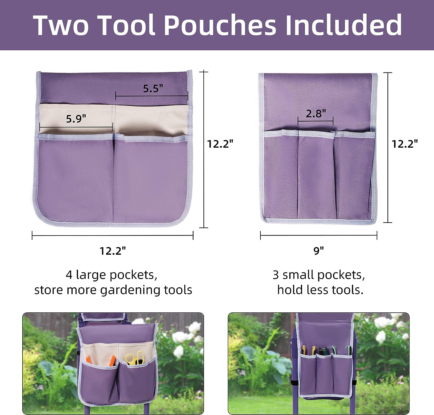 Upgrade Garden Kneeler Seat Garden Stools Bench with 2 Tool Pouches, Purple