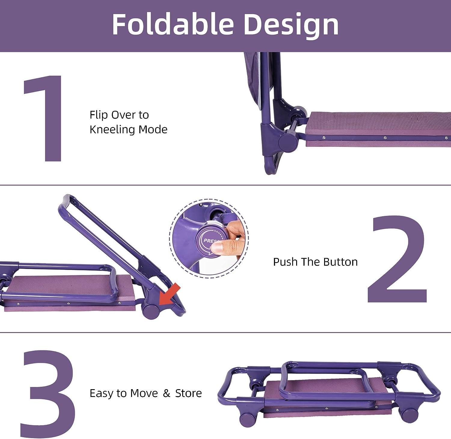 LUCKYERMORE Upgrade Garden Kneeler Seat Garden Stools Bench with 2 Tool Pouches, Purple