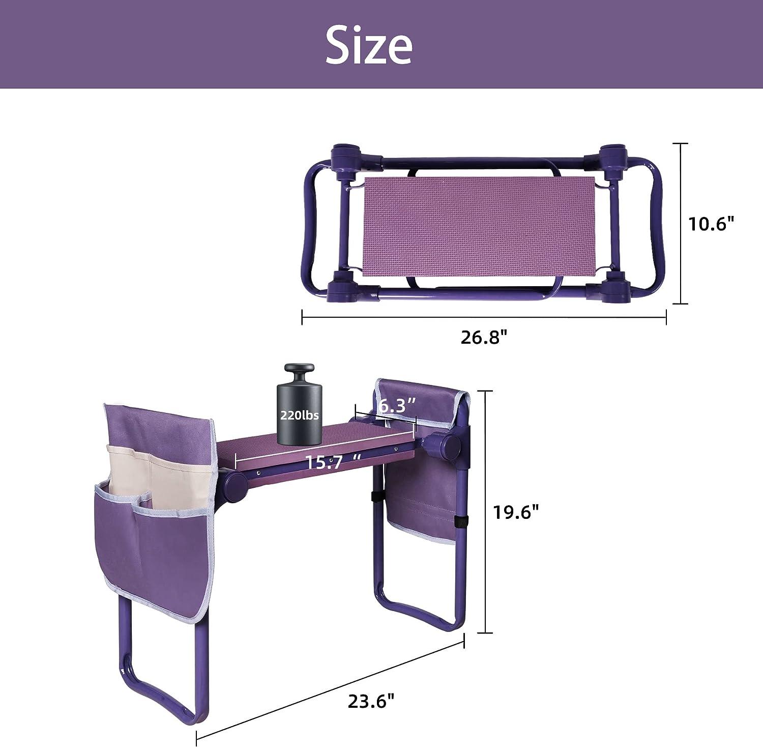 LUCKYERMORE Upgrade Garden Kneeler Seat Garden Stools Bench with 2 Tool Pouches, Purple
