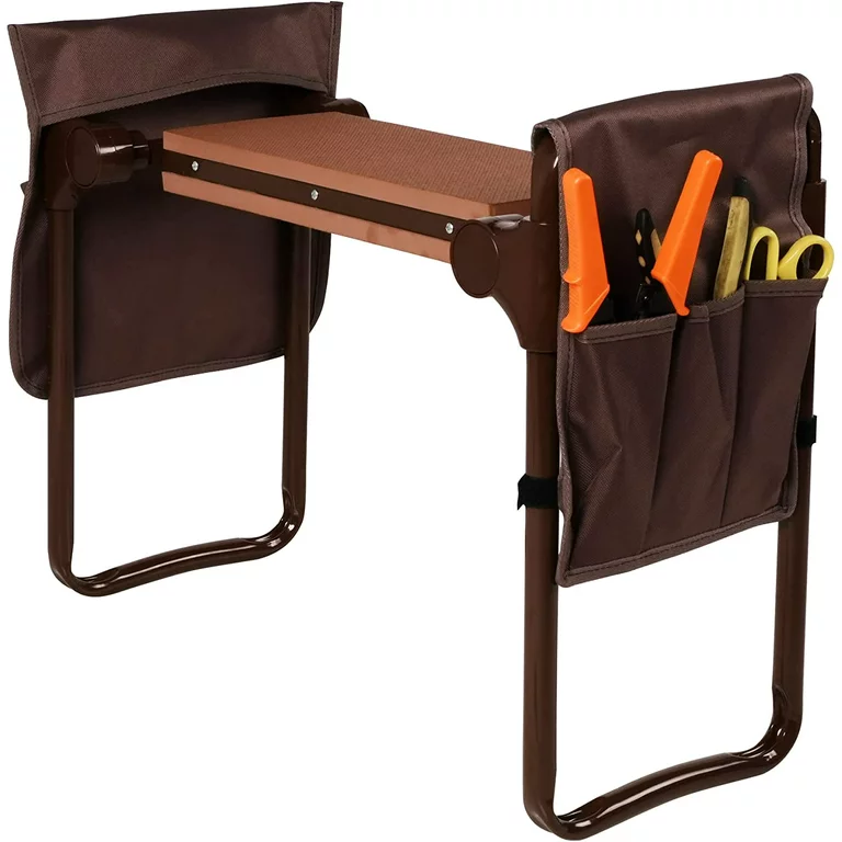 Upgrade Garden Kneeler Seat Garden Stools Bench with 2 Tool Pouches, Brown