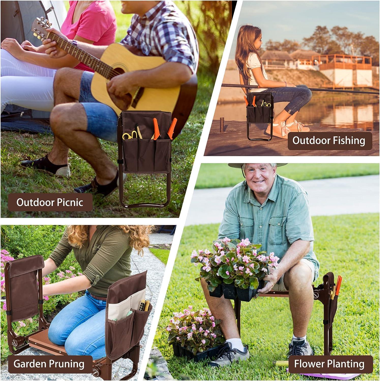 LUCKYERMORE Upgrade Garden Kneeler Seat Garden Stools Bench with 2 Tool Pouches, Brown