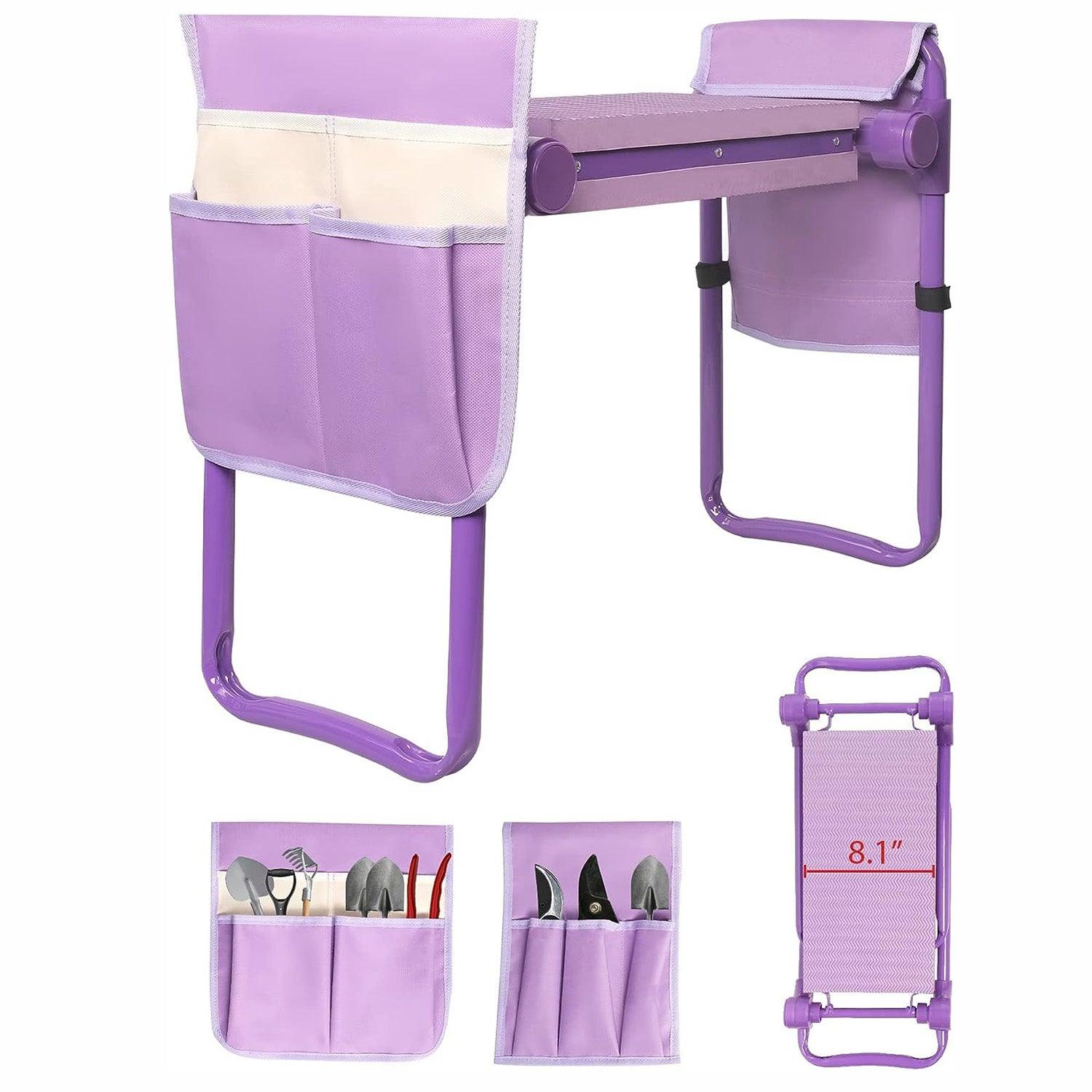 LUCKYERMORE Widen Upgrade Garden Kneeler Seat Garden Stools Bench with 2 Tool Pouches, Purple