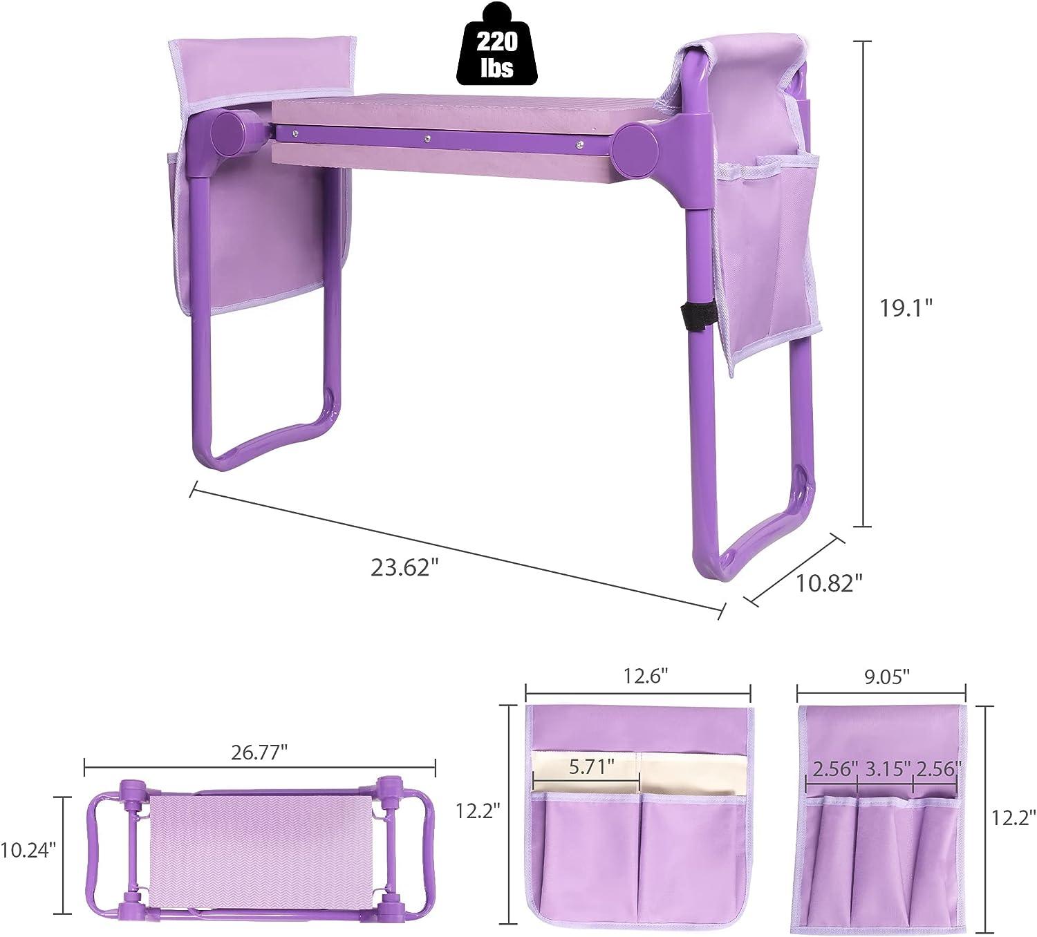 LUCKYERMORE Widen Upgrade Garden Kneeler Seat Garden Stools Bench with 2 Tool Pouches, Purple