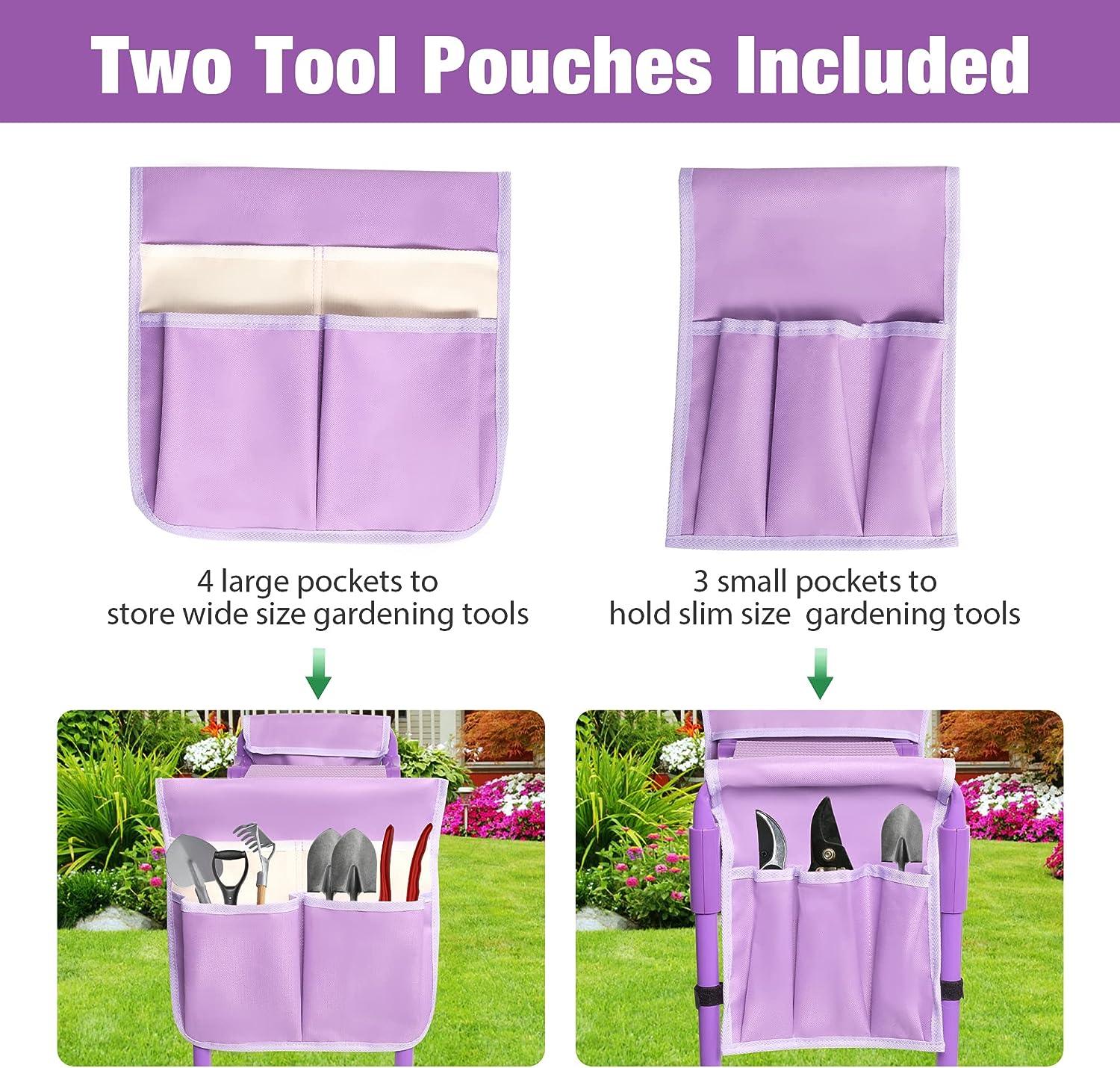 LUCKYERMORE Widen Upgrade Garden Kneeler Seat Garden Stools Bench with 2 Tool Pouches, Purple