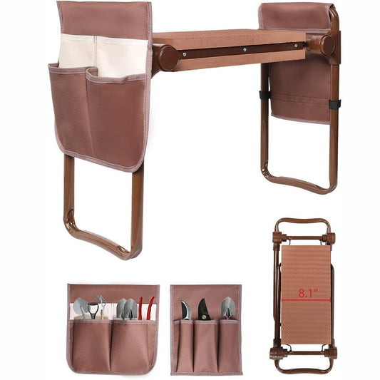 LUCKYERMORE Widen Upgrade Garden Kneeler Seat Garden Stools Bench with 2 Tool Pouches, Brown